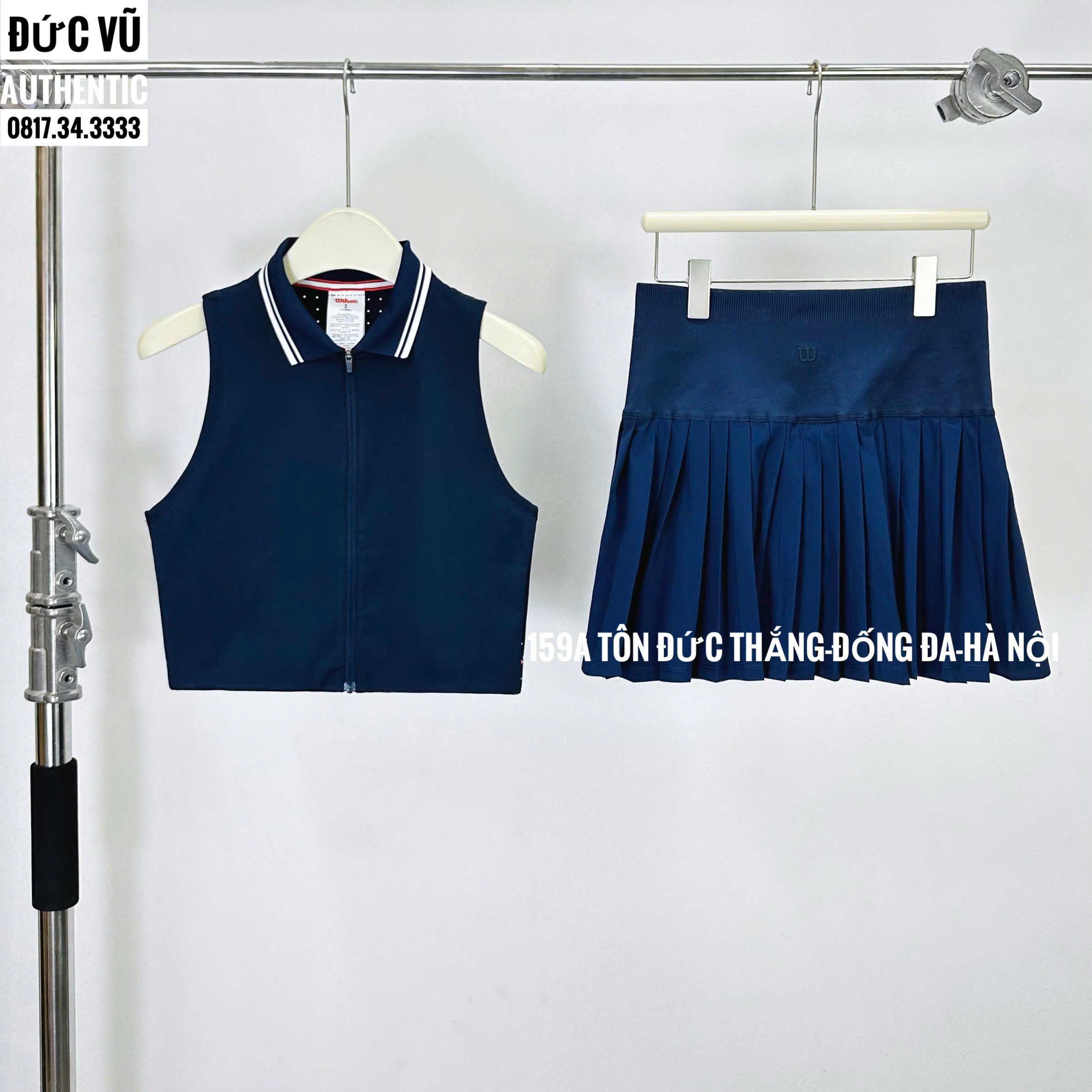 Set thể thao tennis nữ không tay cổ bẻ Wilson – Xanh navy