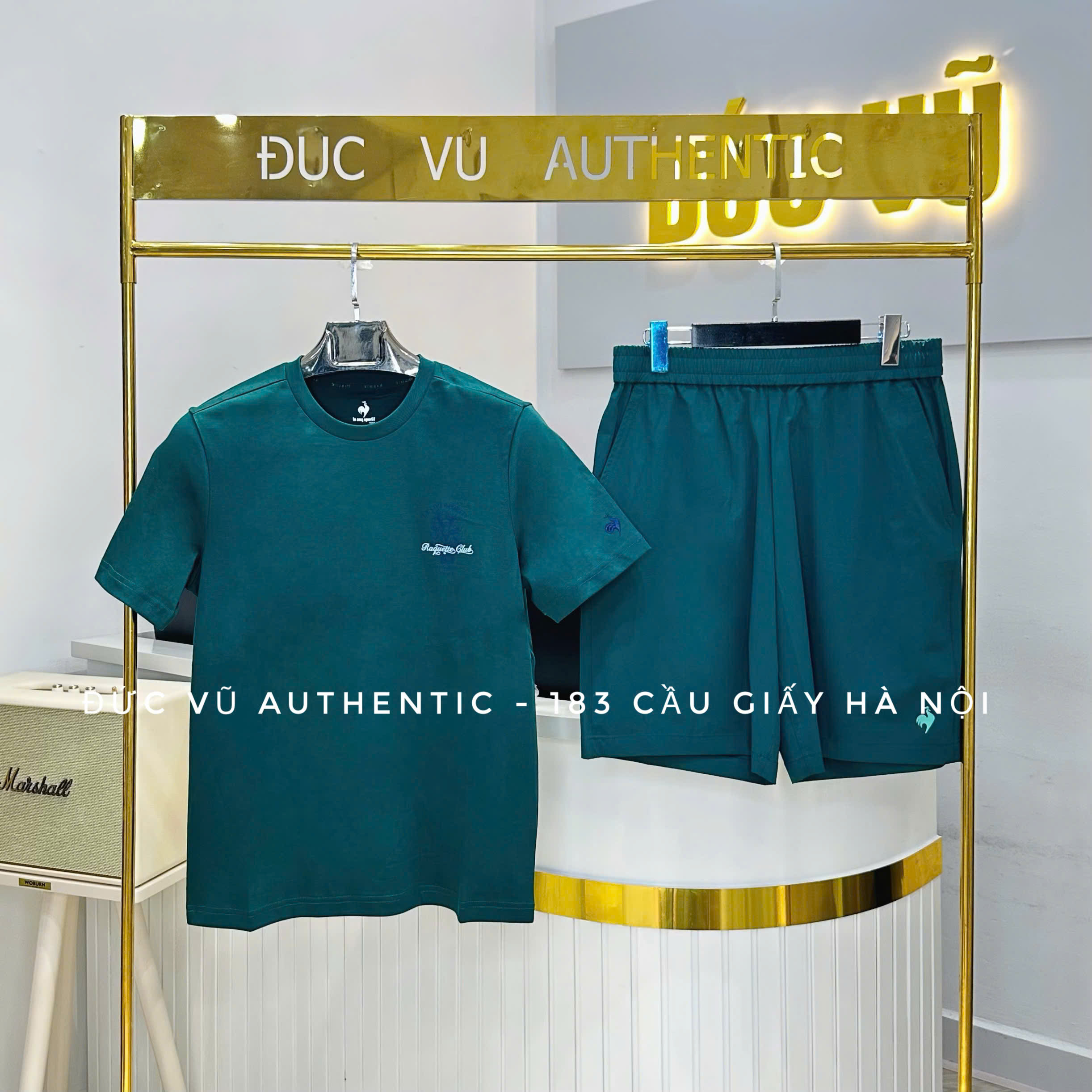 Set thể thao nam Le Coq Sportif xanh rêu thêu chữ