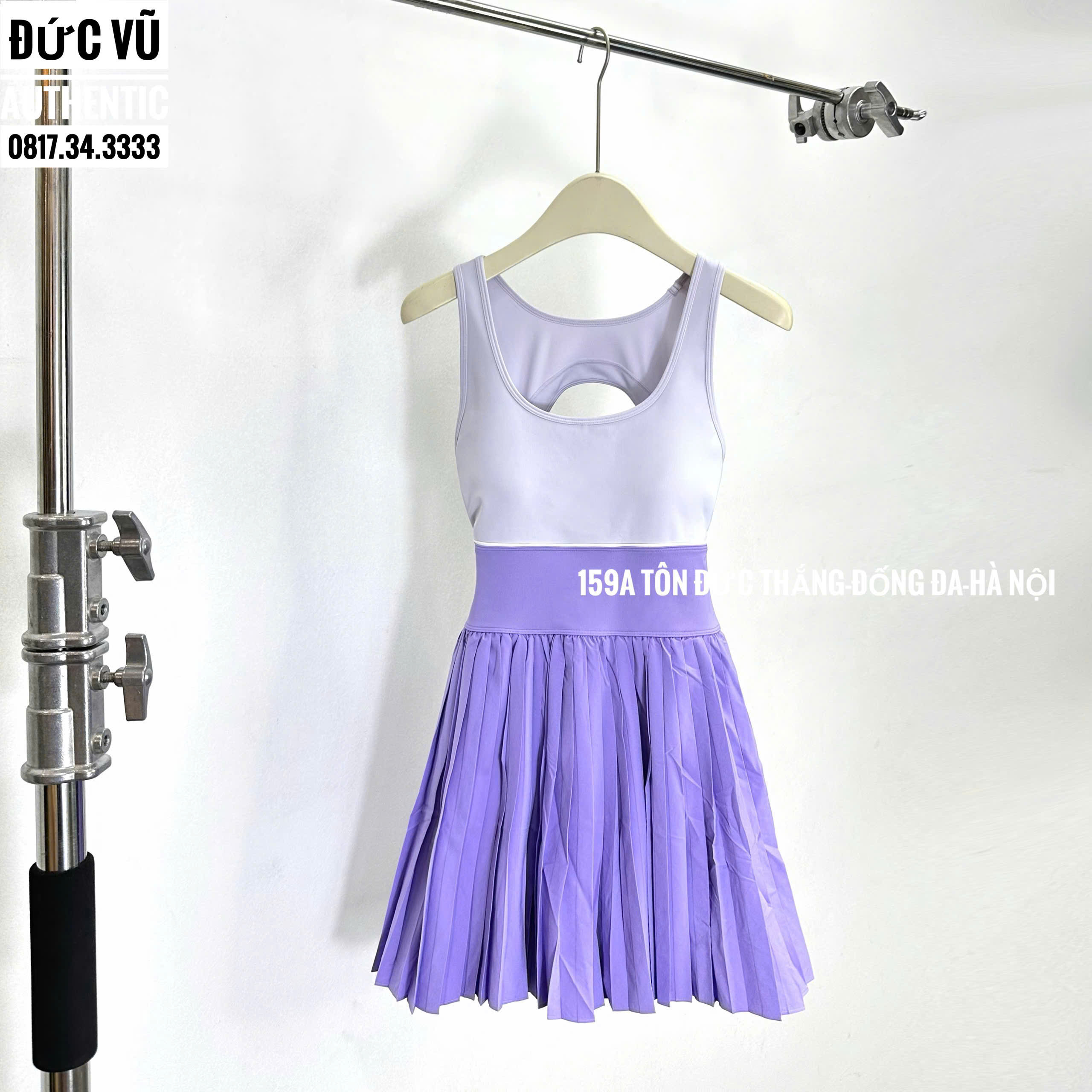 Đầm tennis nữ phối màu trắng – tím pastel dáng xòe