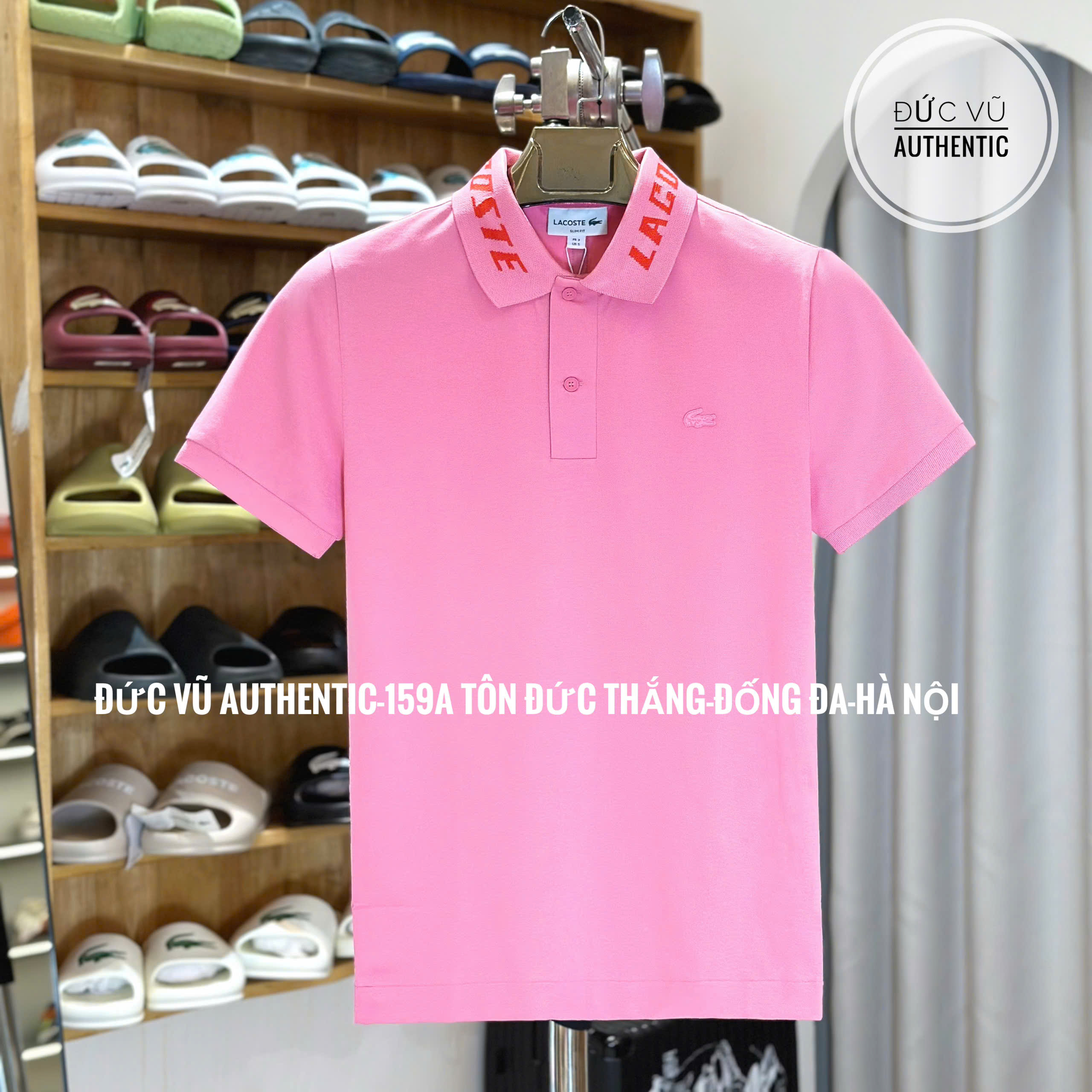 Áo polo nam Lacoste hồng cổ dệt chữ – phong cách trẻ trung cá tính