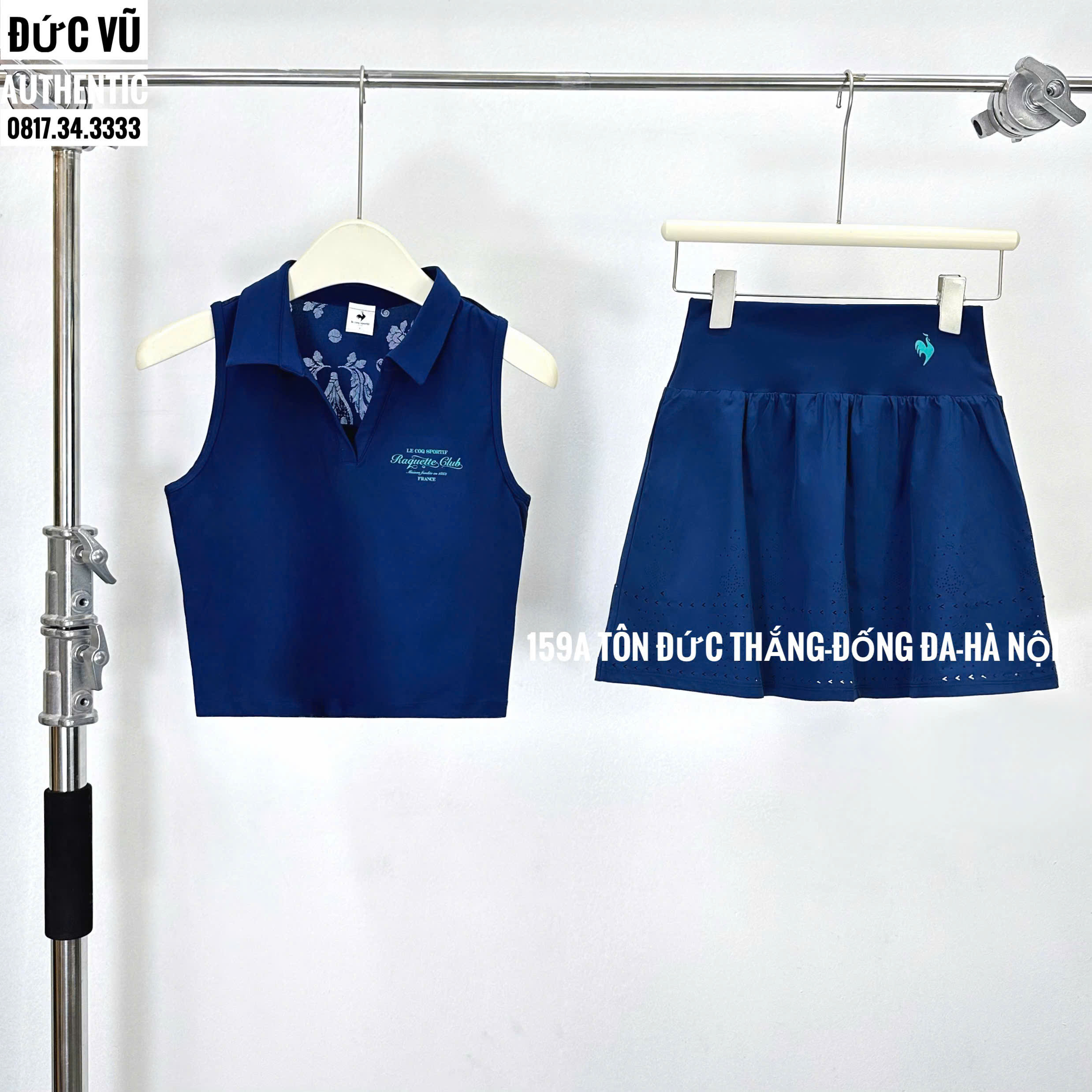 Bộ Thể Thao Nữ Le Coqsportif Navy Không Tay – Áo Polo & Váy Xòe Thêu