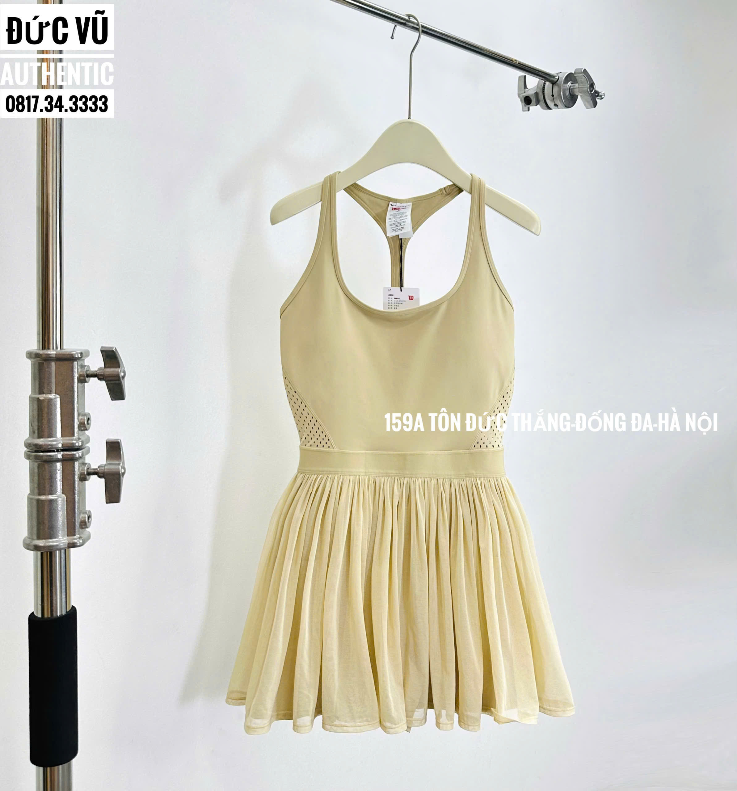 Đầm tennis nữ dáng yếm phối lưới – Màu vàng pastel