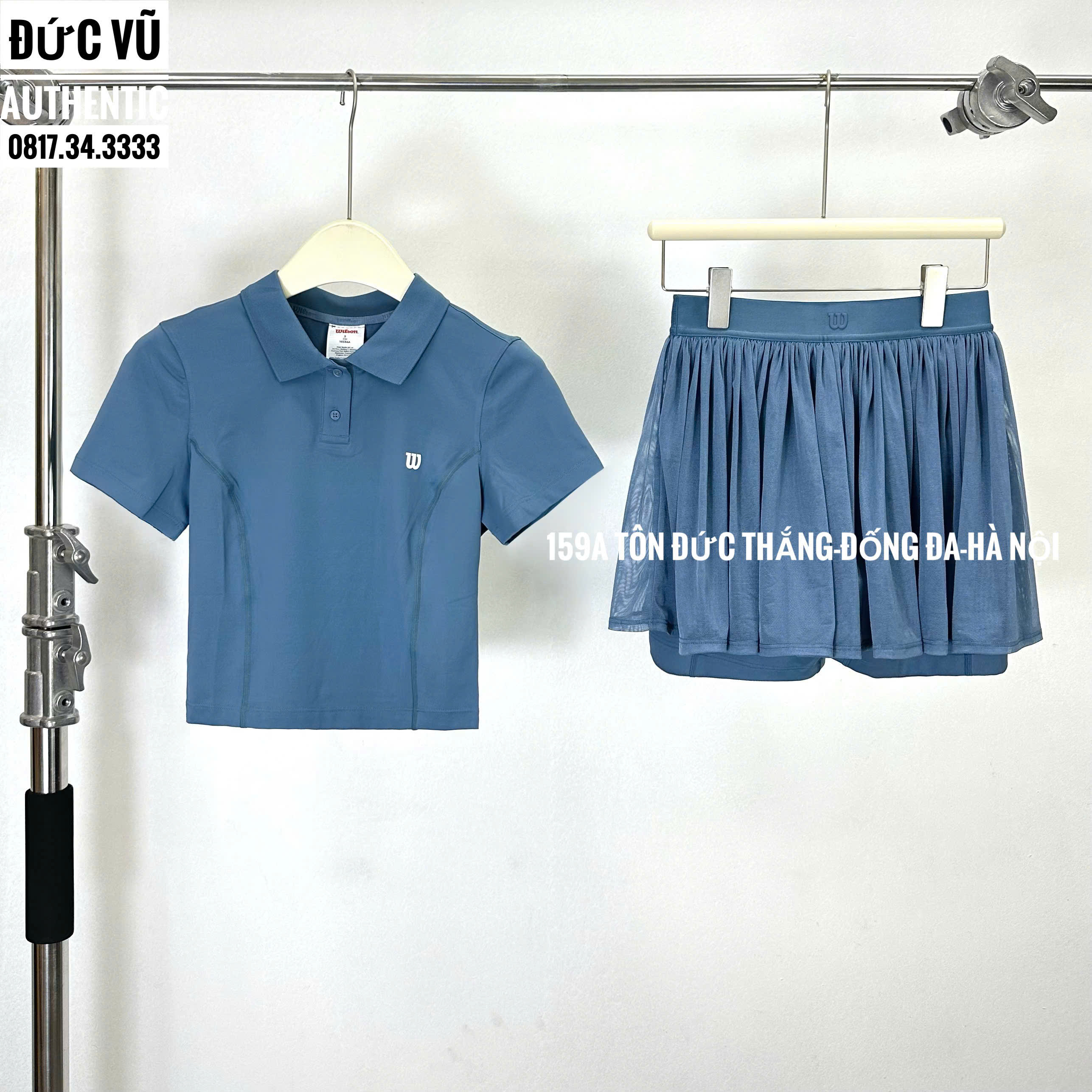 Set tennis nữ polo & chân váy voan xanh Wilson