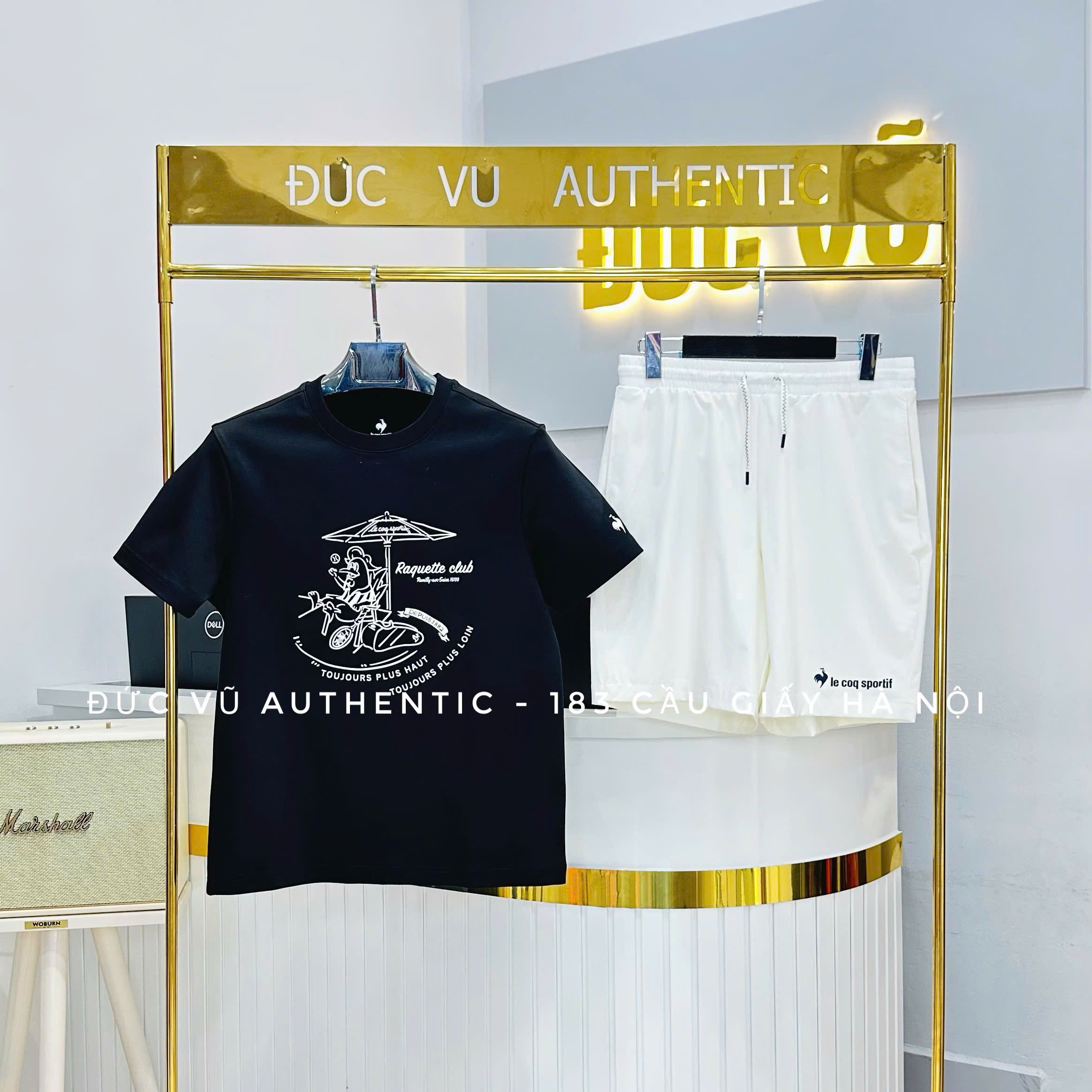 Đồ Le Coq Sportif – Áo Thun Đen & Quần Short Trắng