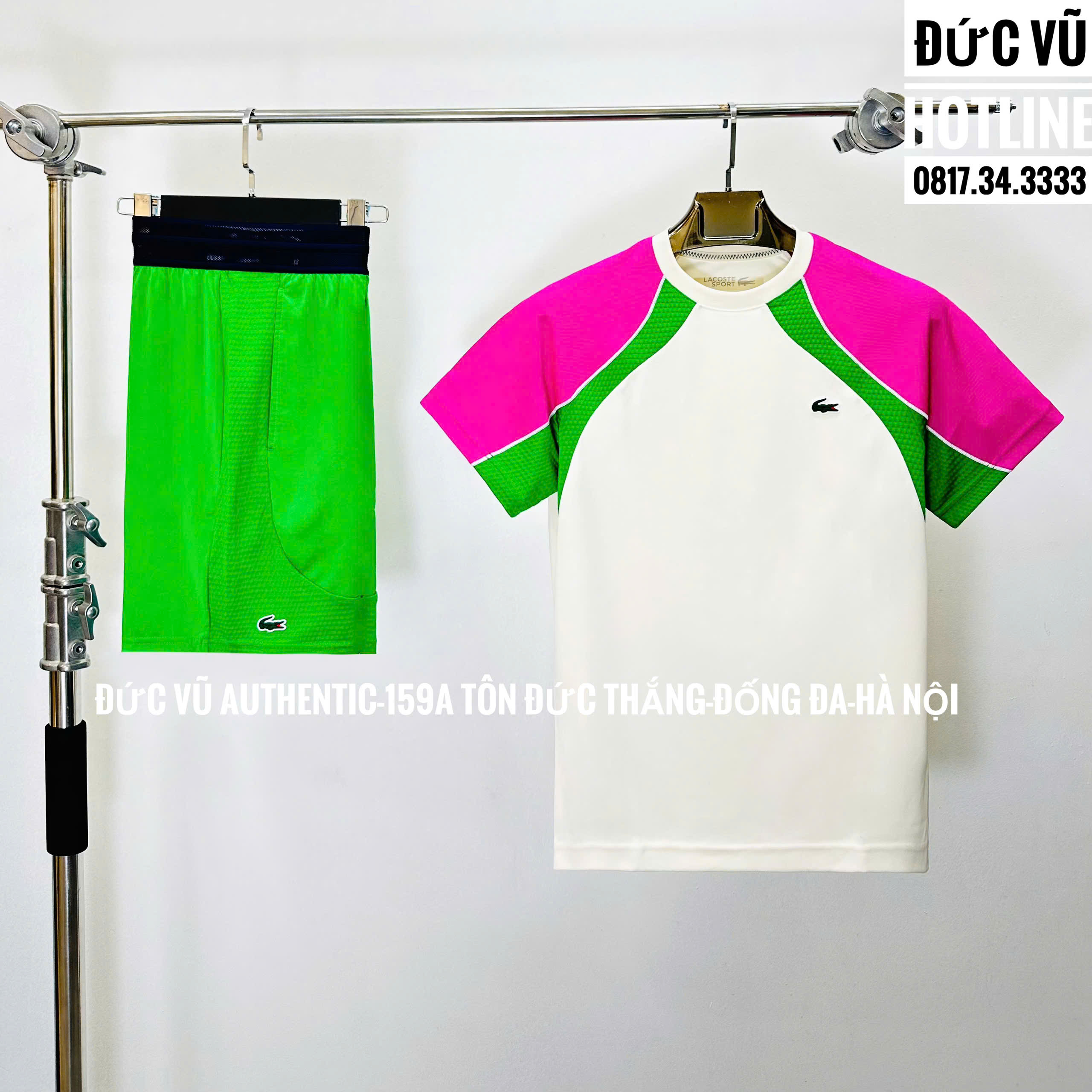 Bộ thể thao nam Lacoste phối màu hồng - xanh neon – phong cách năng động nổi bật