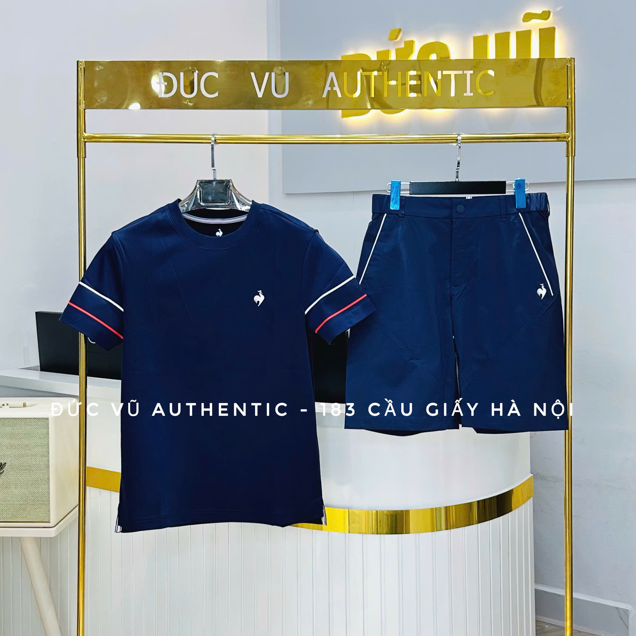 Set Đồ Thể Thao Nam Le Coq Sportif - Áo Thun & Quần Short Màu Xanh Navy