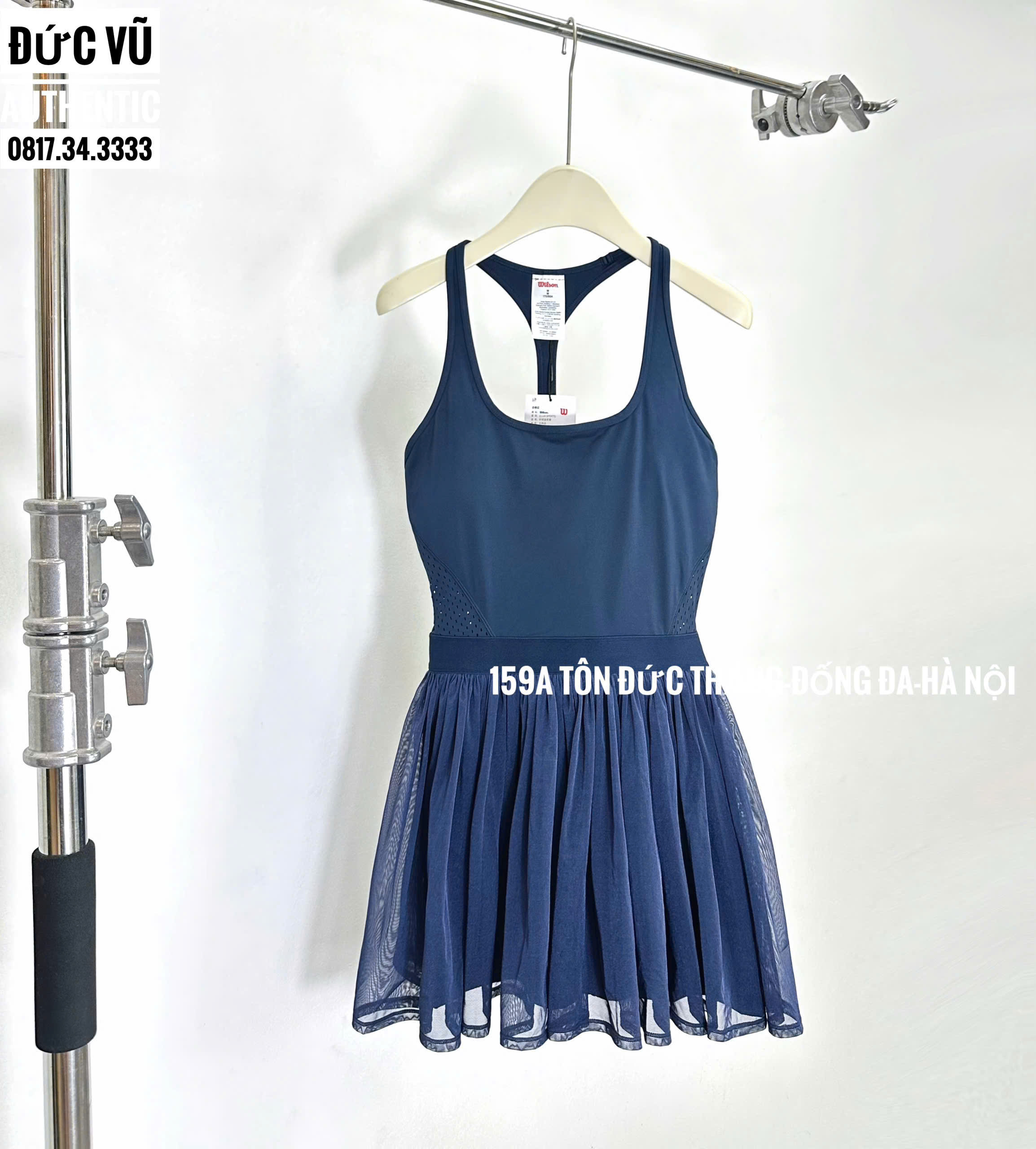 Đầm tennis nữ dáng yếm phối lưới – Màu xanh navy