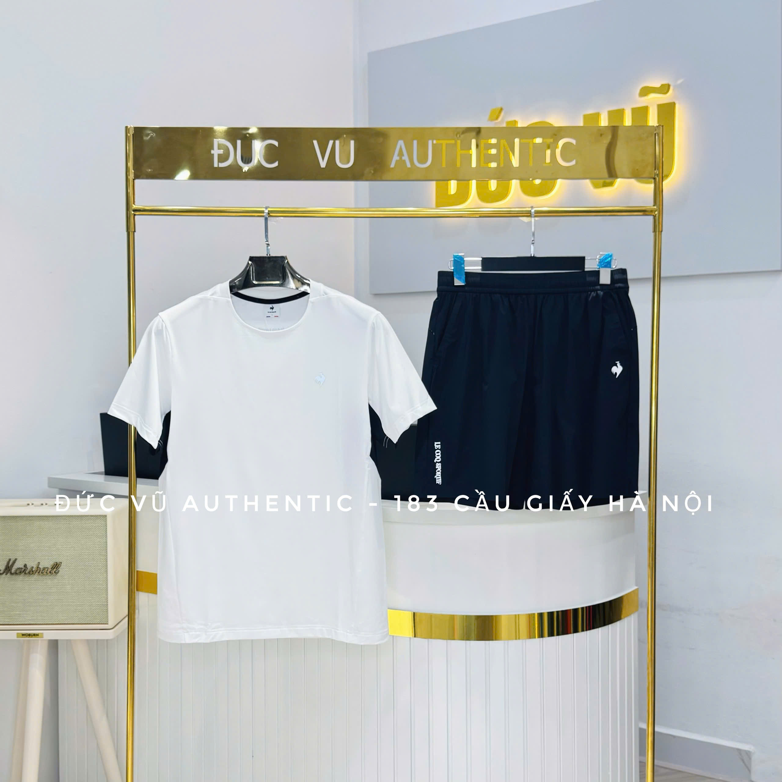 Set Đồ Thể Thao Nam Le Coq Sportif - Áo Thun Trắng & Quần Short Đen