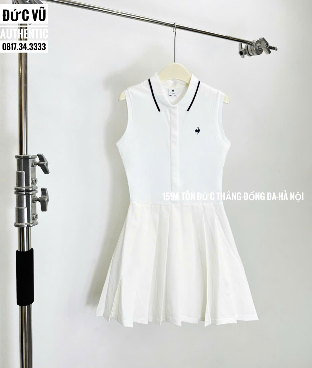 Đầm Tennis Nữ Le Coqsportif Trắng Cổ Bẻ Không Tay