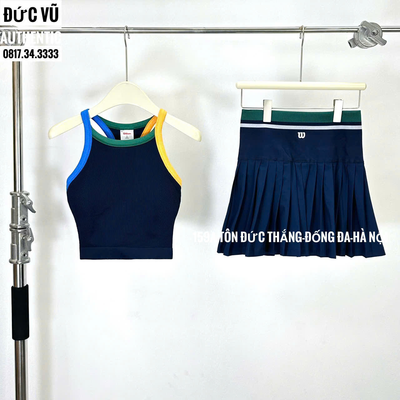 Set tennis nữ xanh navy phối viền màu Wilson