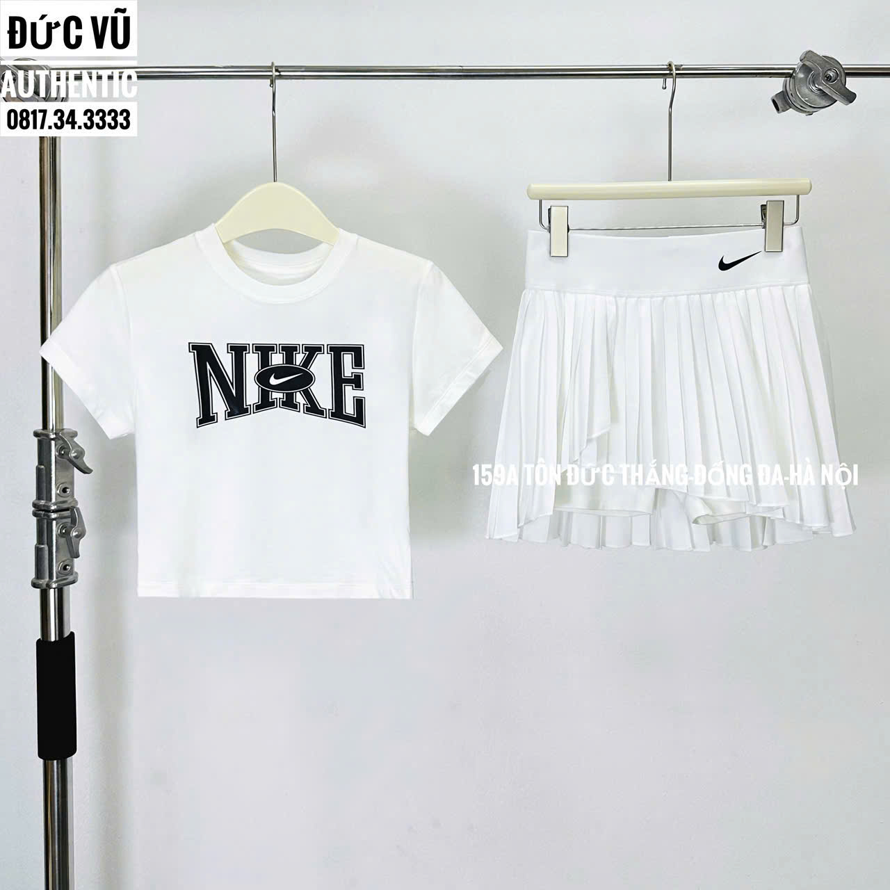 Bộ Đồ Thể Thao Nữ Nike Áo Thun Croptop và Chân Váy Tennis Xếp Ly