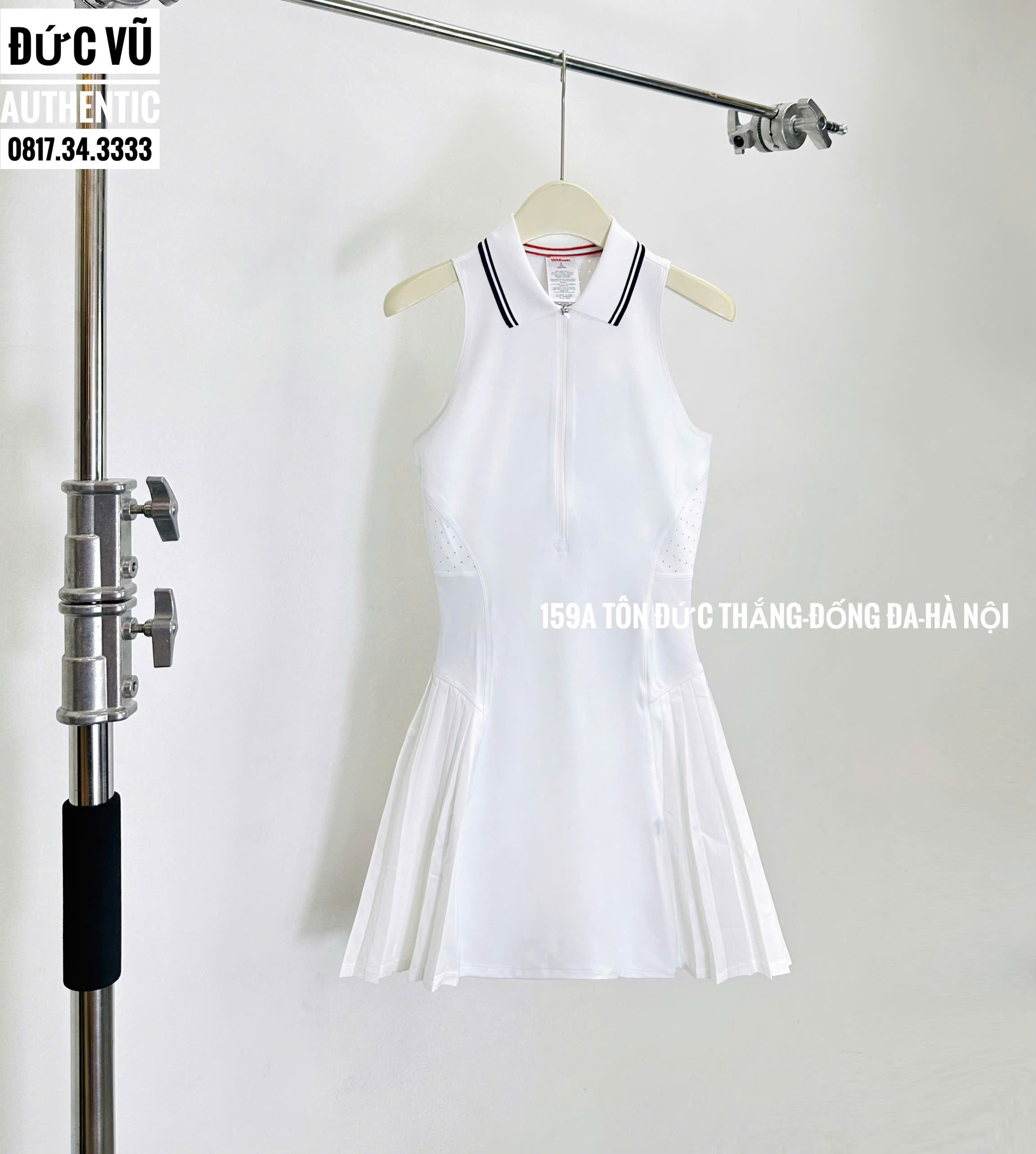 Đầm tennis nữ cổ bẻ phối khóa kéo và lưới – Màu trắng Wilson