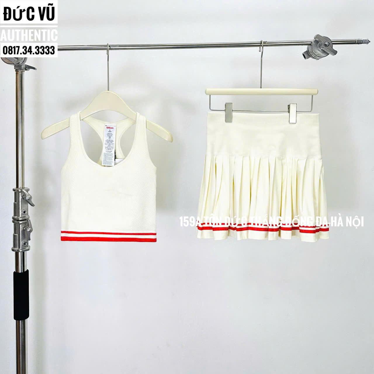 Set thể thao tennis nữ trắng phối sọc đỏ