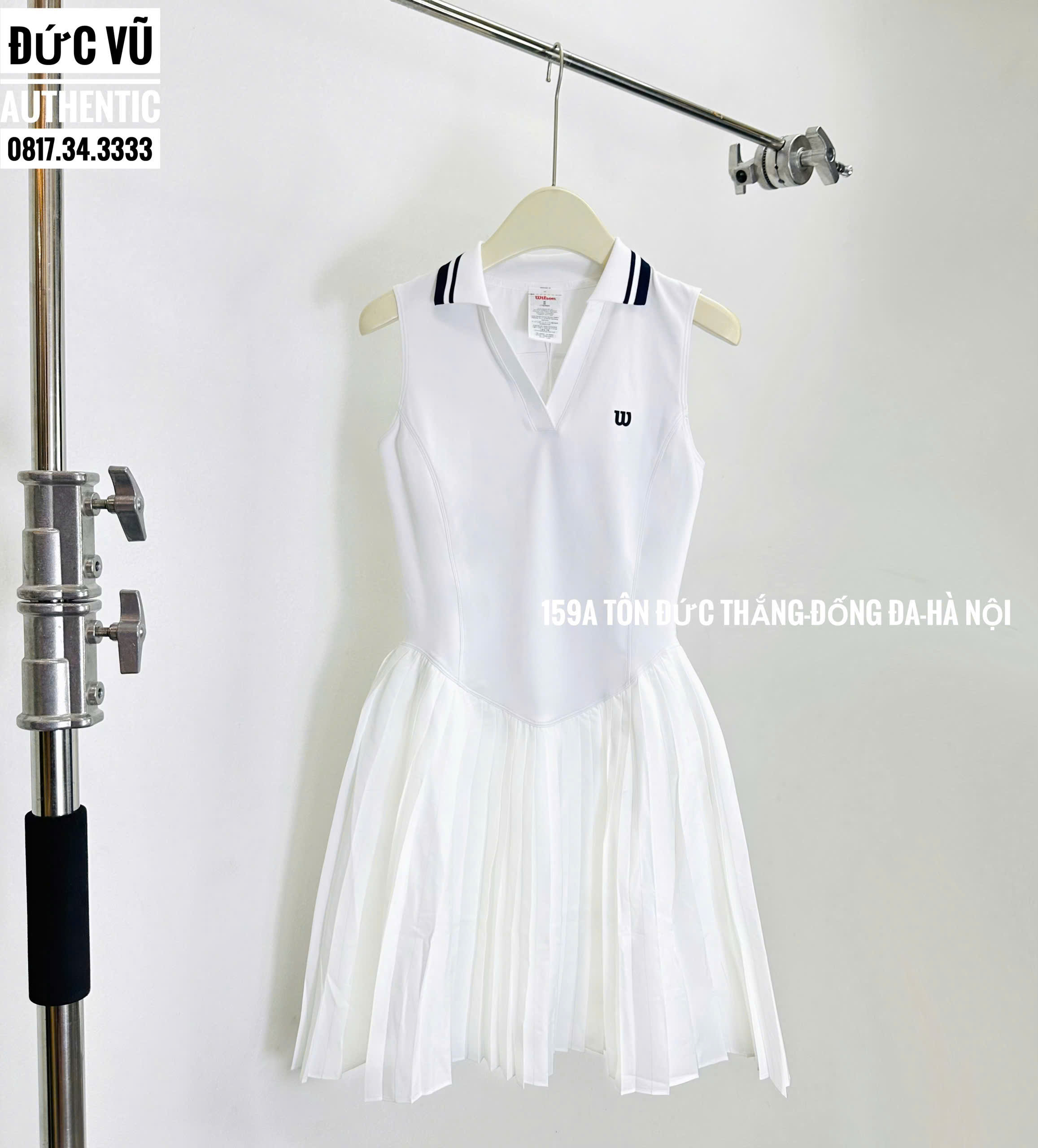 Đầm tennis nữ không tay cổ bẻ phối viền – Màu trắng Wilson