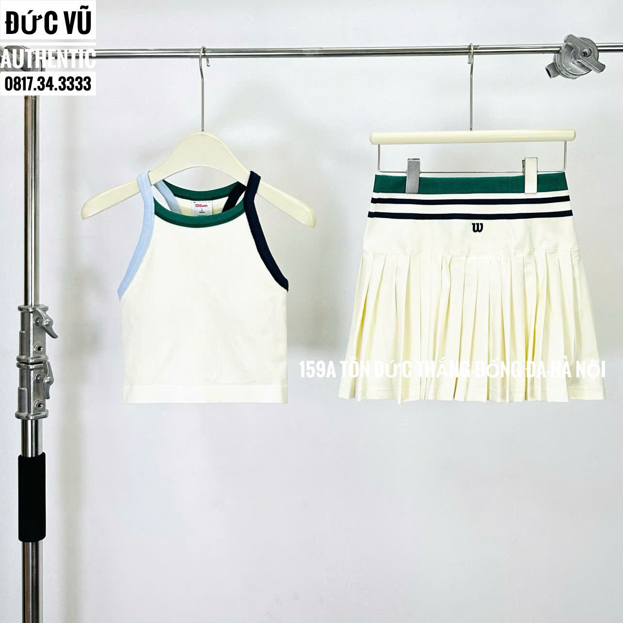 Set Váy Tennis Bé Gái Wilson Trắng Kem Viền Màu – Phong Cách Preppy Thể Thao