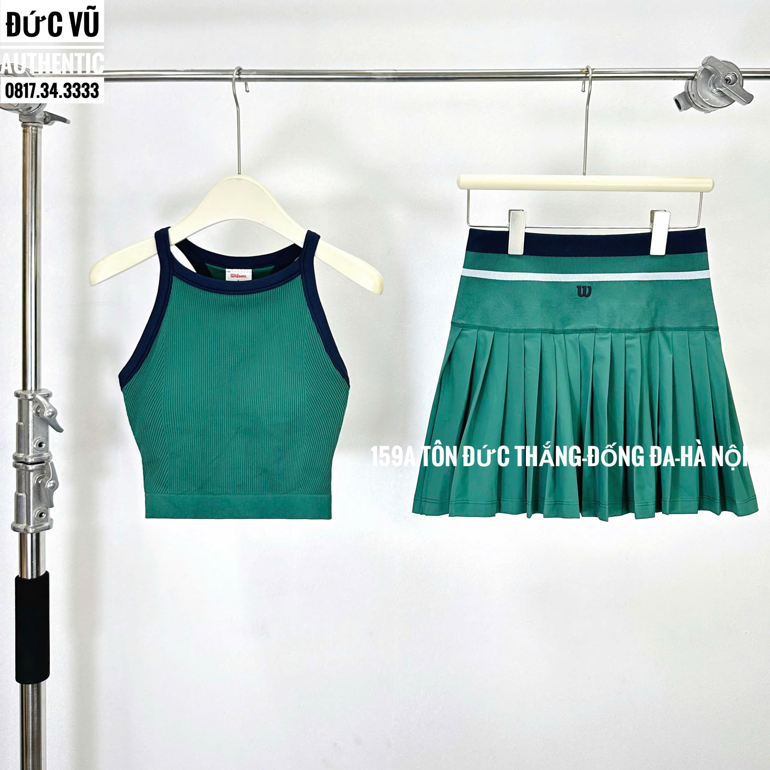 Set tennis nữ xanh ngọc phối viền navy Wilson