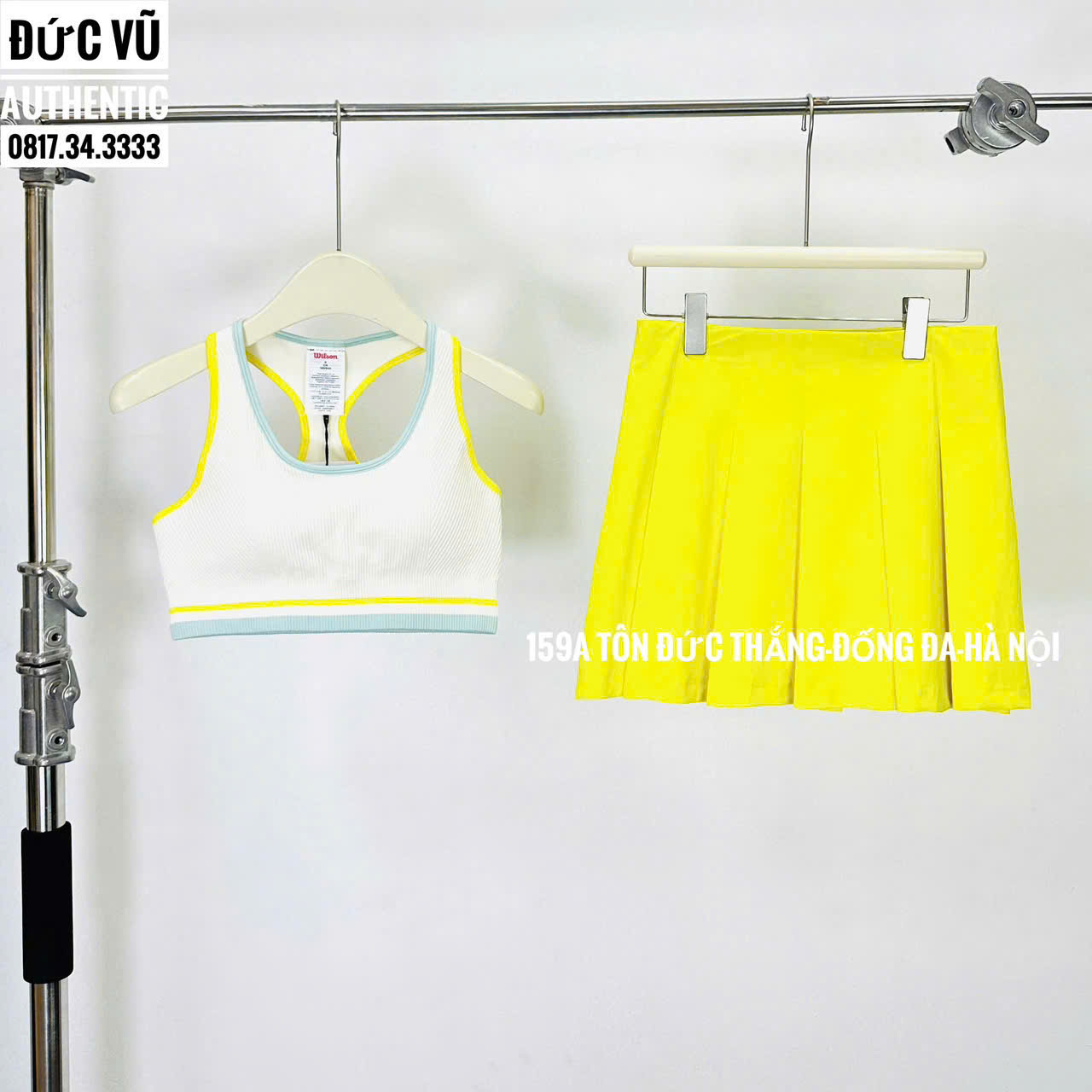 Bộ Tennis Trẻ Em Hè Năng Động – Áo bra thể thao & váy tennis xếp ly vàng neon