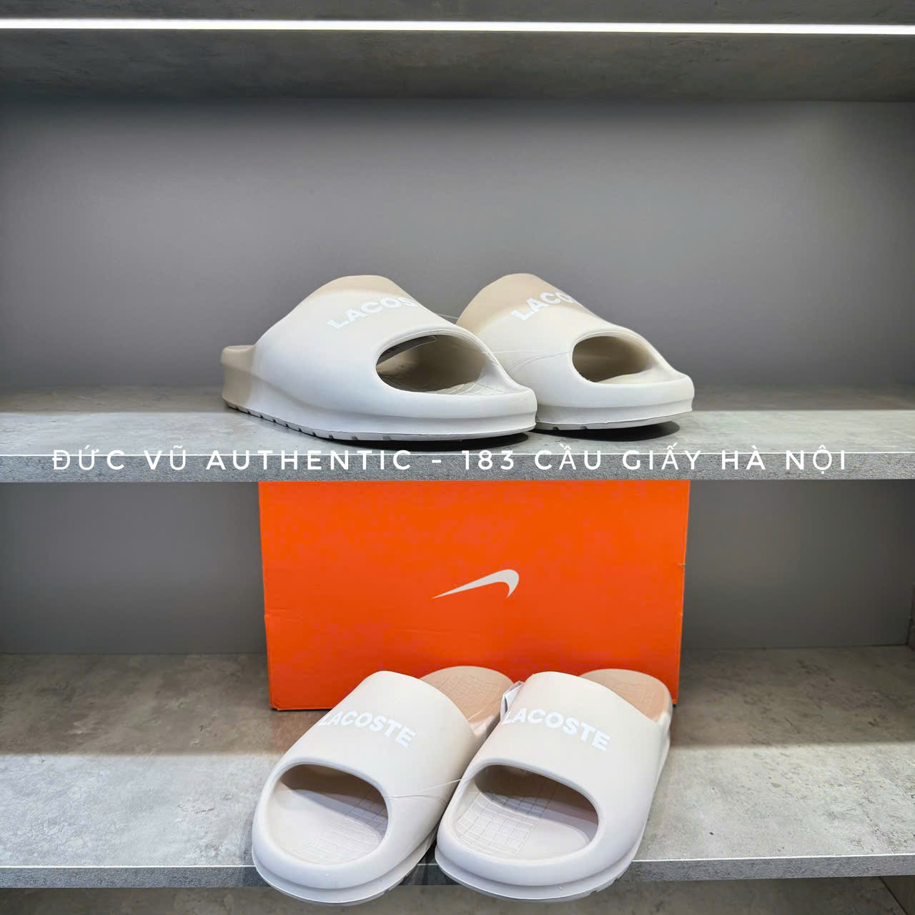 Dép Nam Lacoste Men's Branded Serve Slide 47CMA0015 18C Màu Trắng