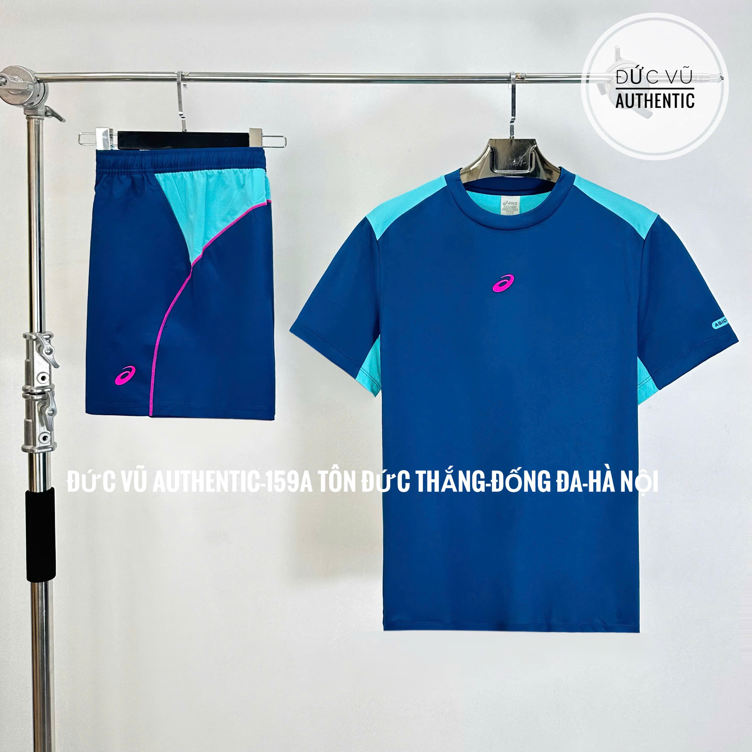 thể thao nam Asics xanh navy phối xanh ngọc & hồng neon