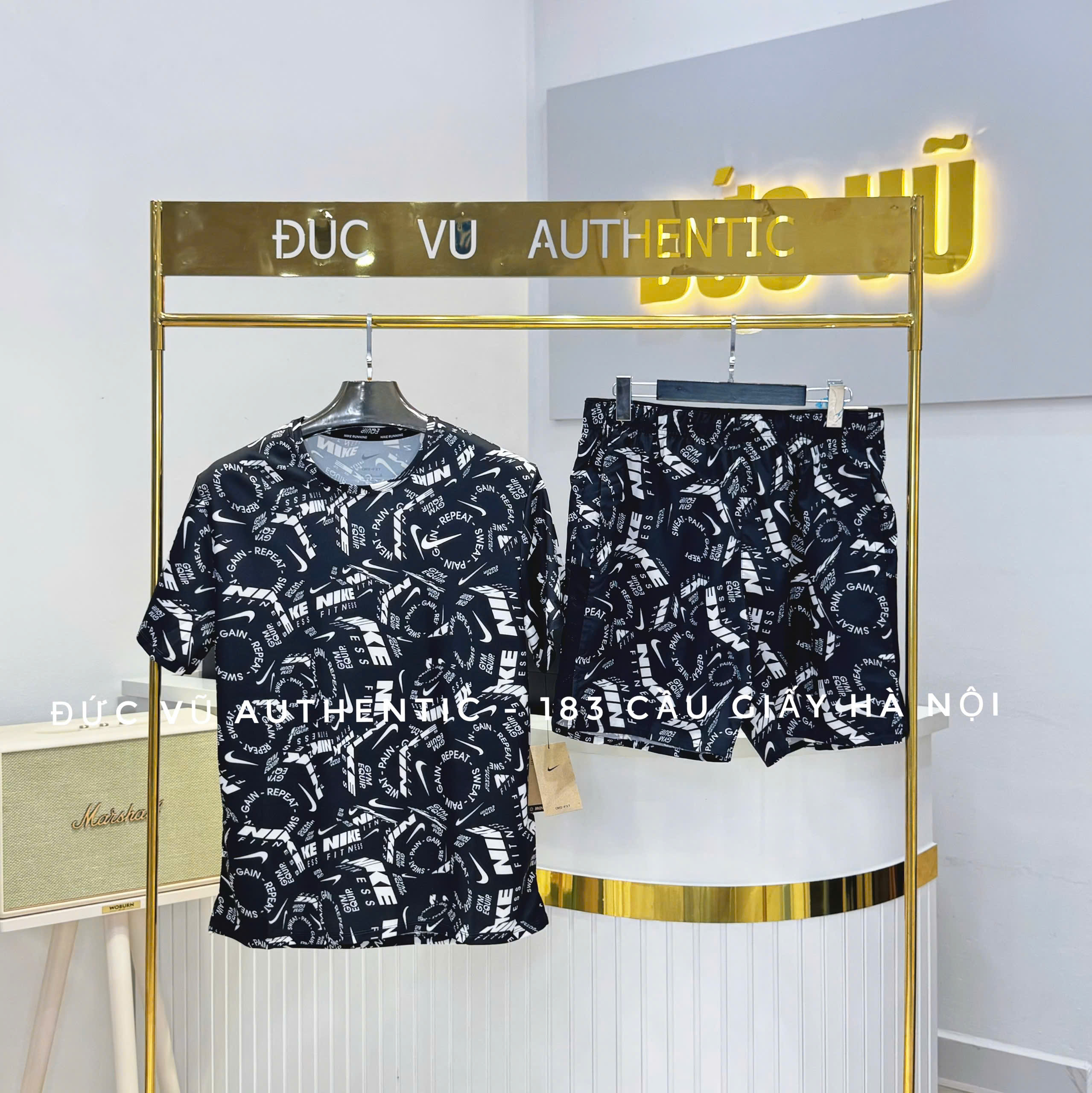Bộ Quần Áo Nam Nike Men's Dry Foot Mylar AOP Short Sleeve Top FZ1087 100/FV9617 011 Màu Đen