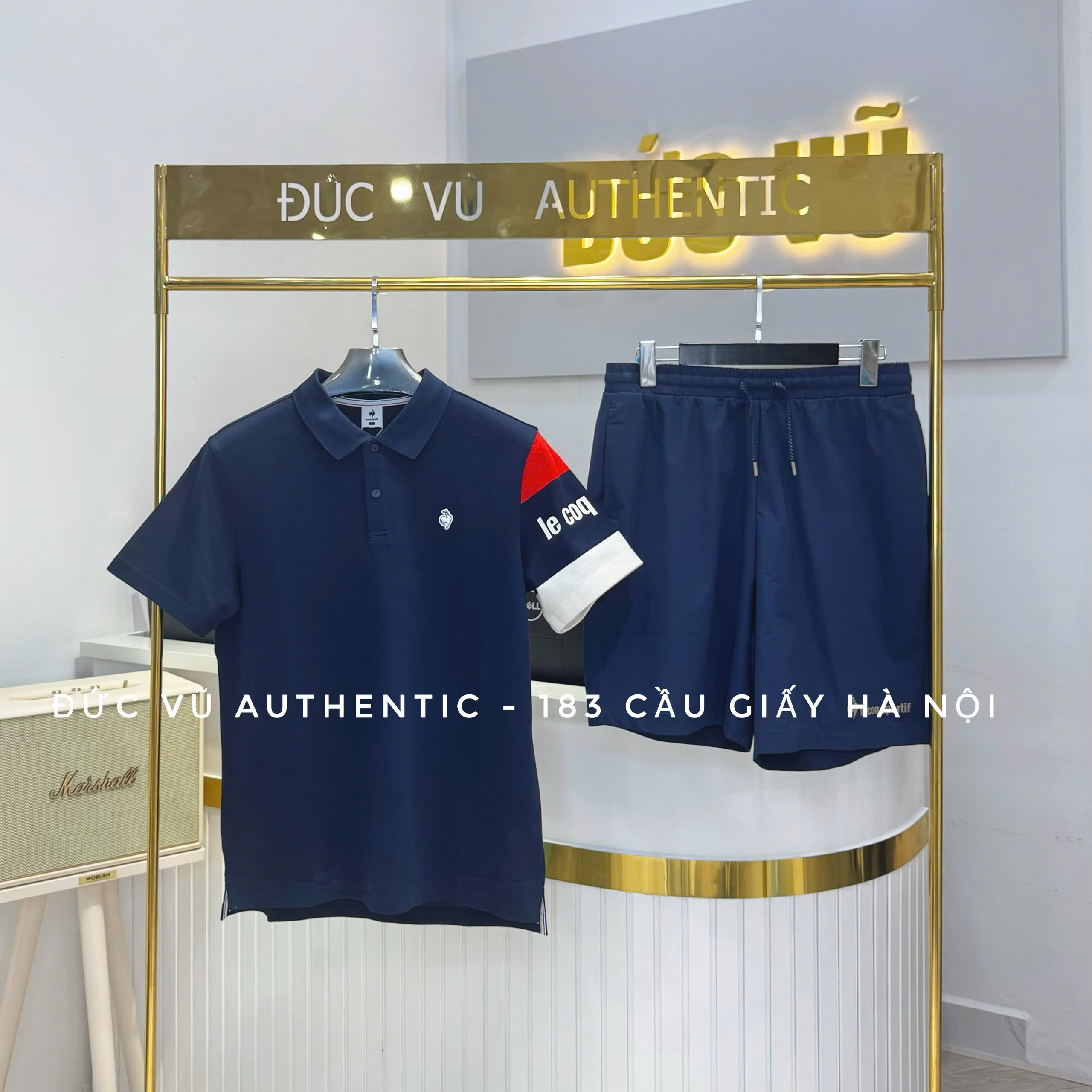 Bộ thể thao nam Le Coq Sportif polo tay phối màu xanh navy