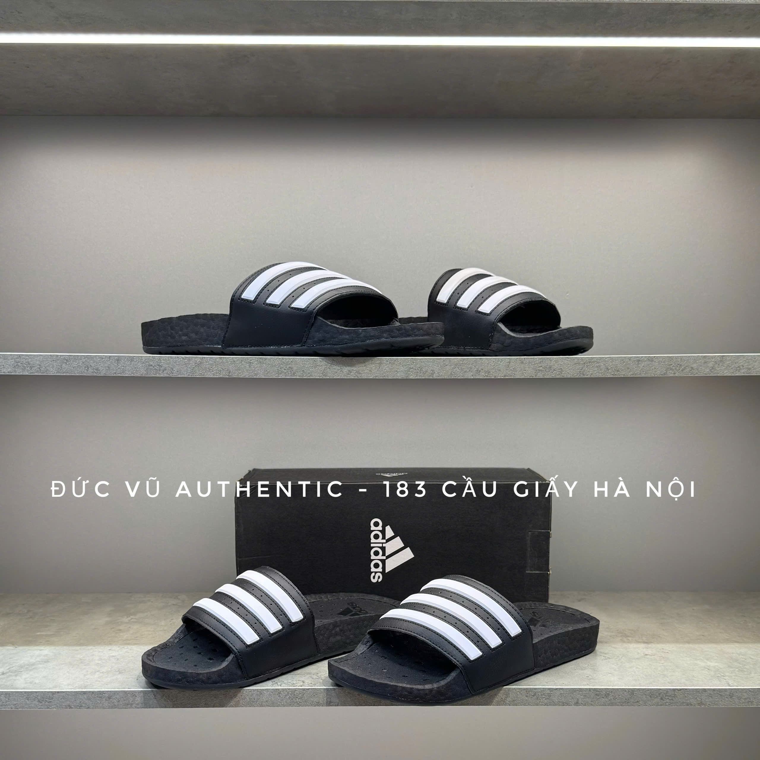 Dép Boost Đen sọc Trắng FY8154