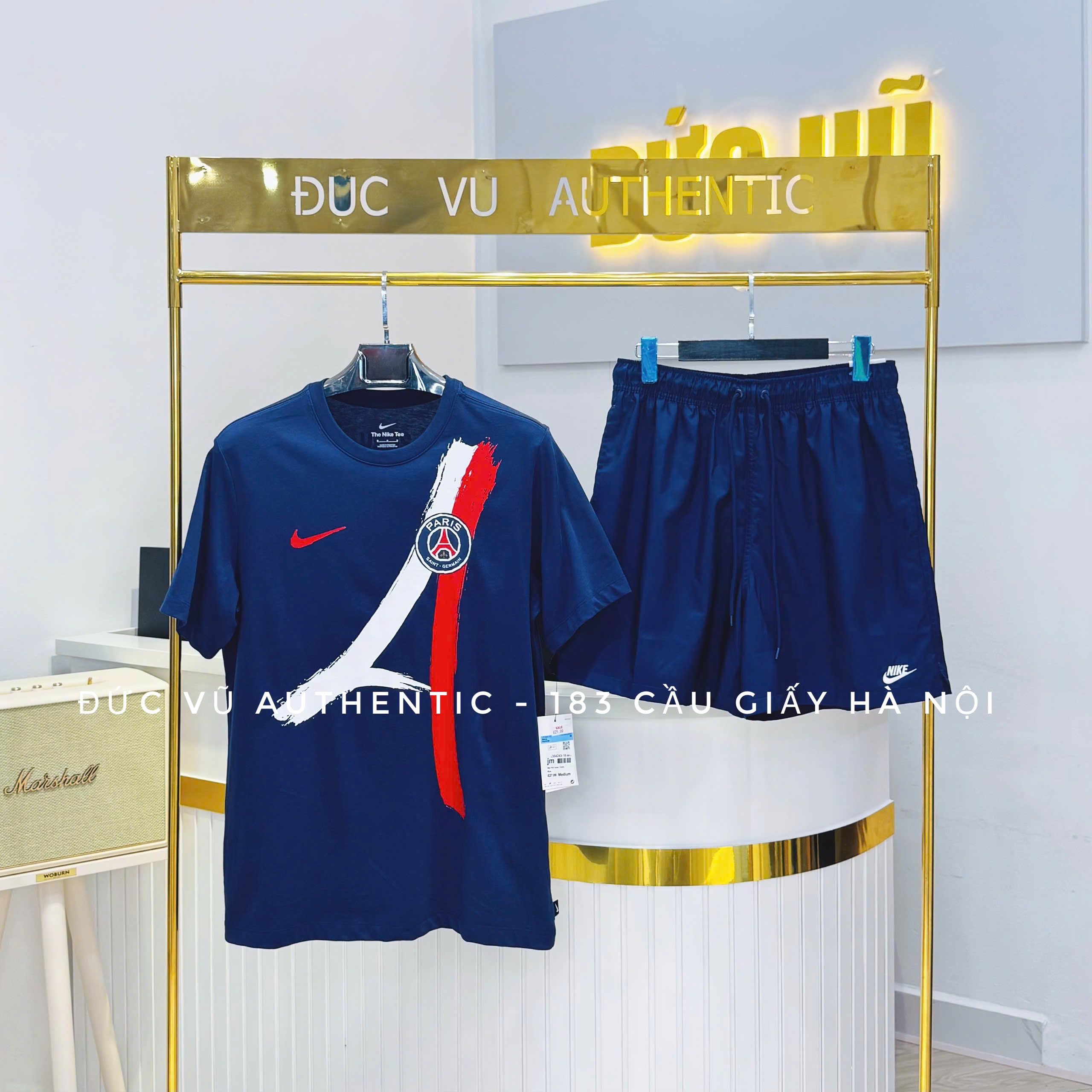 Bộ Nike x PSG Navy Brushstroke – Áo thun Paris Saint-Germain & quần short thể thao xanh navy