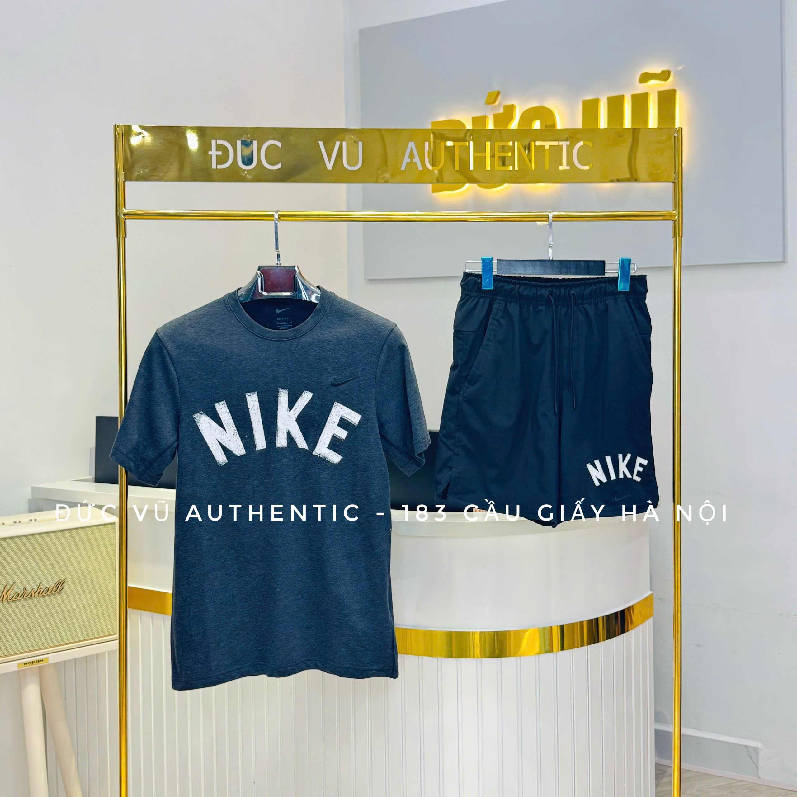 Nike Core Logo Charcoal – Áo thun than xám & quần short đen thể thao