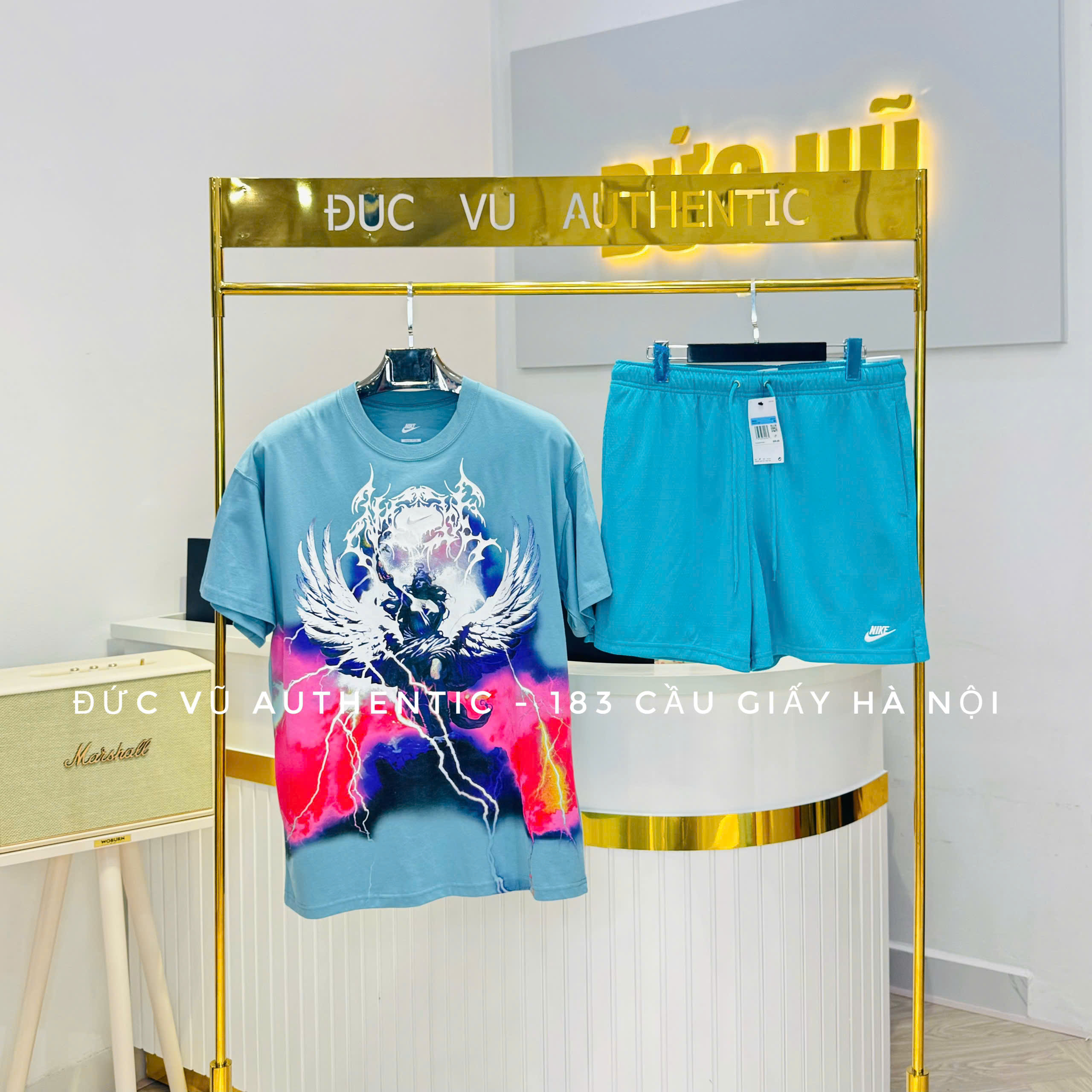 Bộ Nike Blue Thunder Angel – Áo thun thiên thần sét & quần short xanh biển thể thao