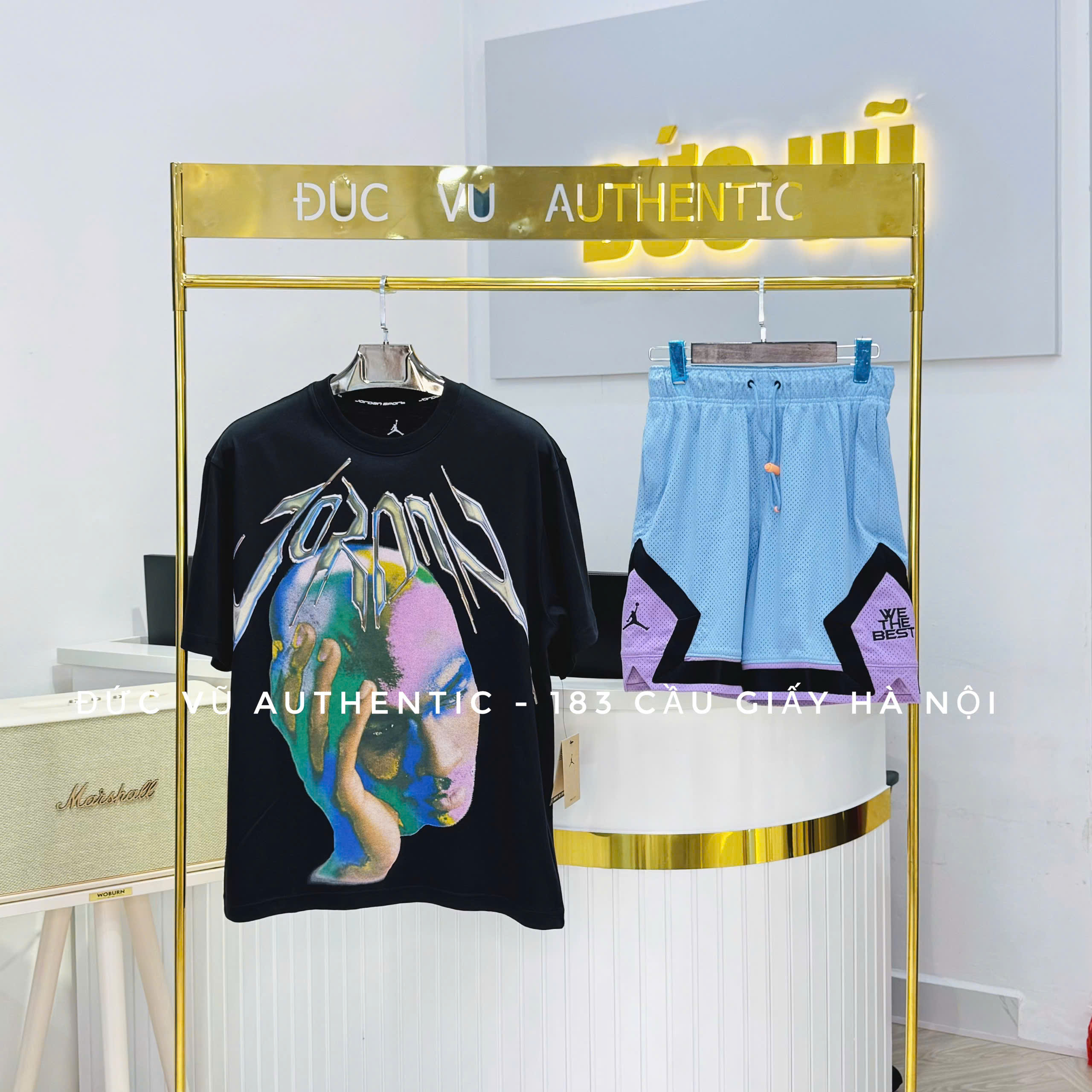 Set Jordan We The Best – Áo thun Jordan nghệ thuật & Quần short thể thao xanh pastel