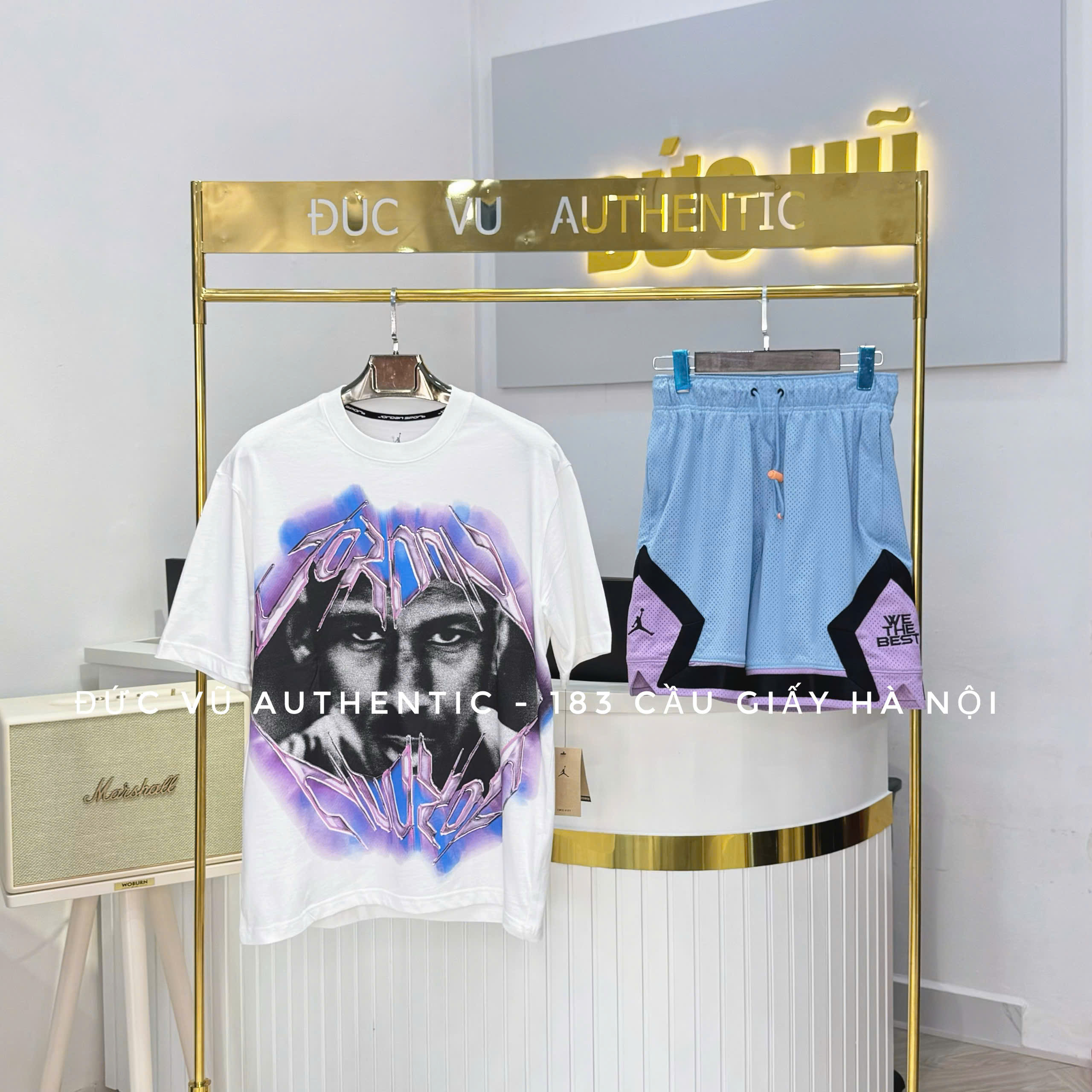 Set Jordan "We The Best" White – Áo thun nghệ thuật & Quần short Jordan pastel