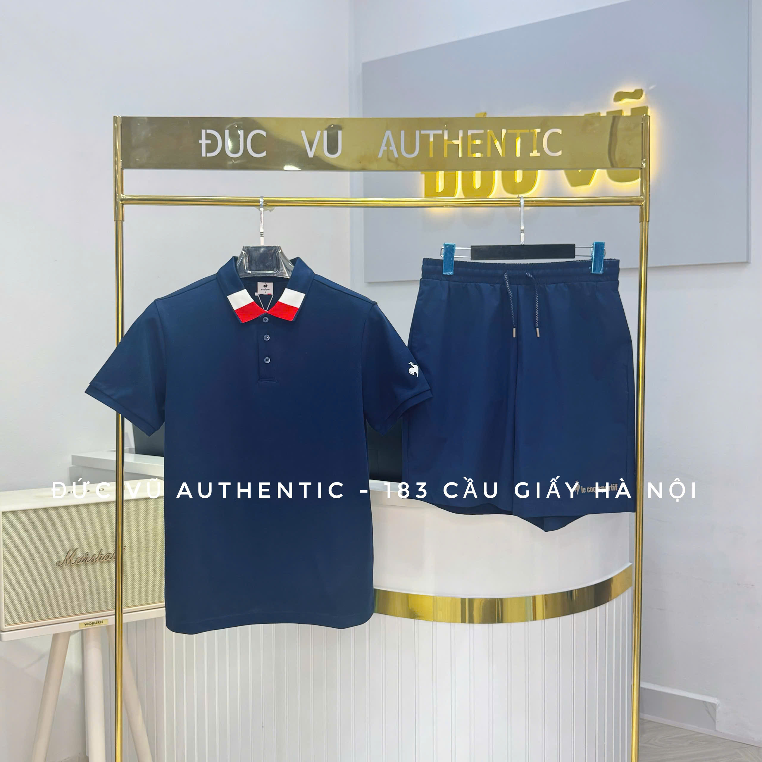 Bộ đồ thể thao nam Polo cổ phối màu quốc kỳ & Quần short thể thao xanh navy