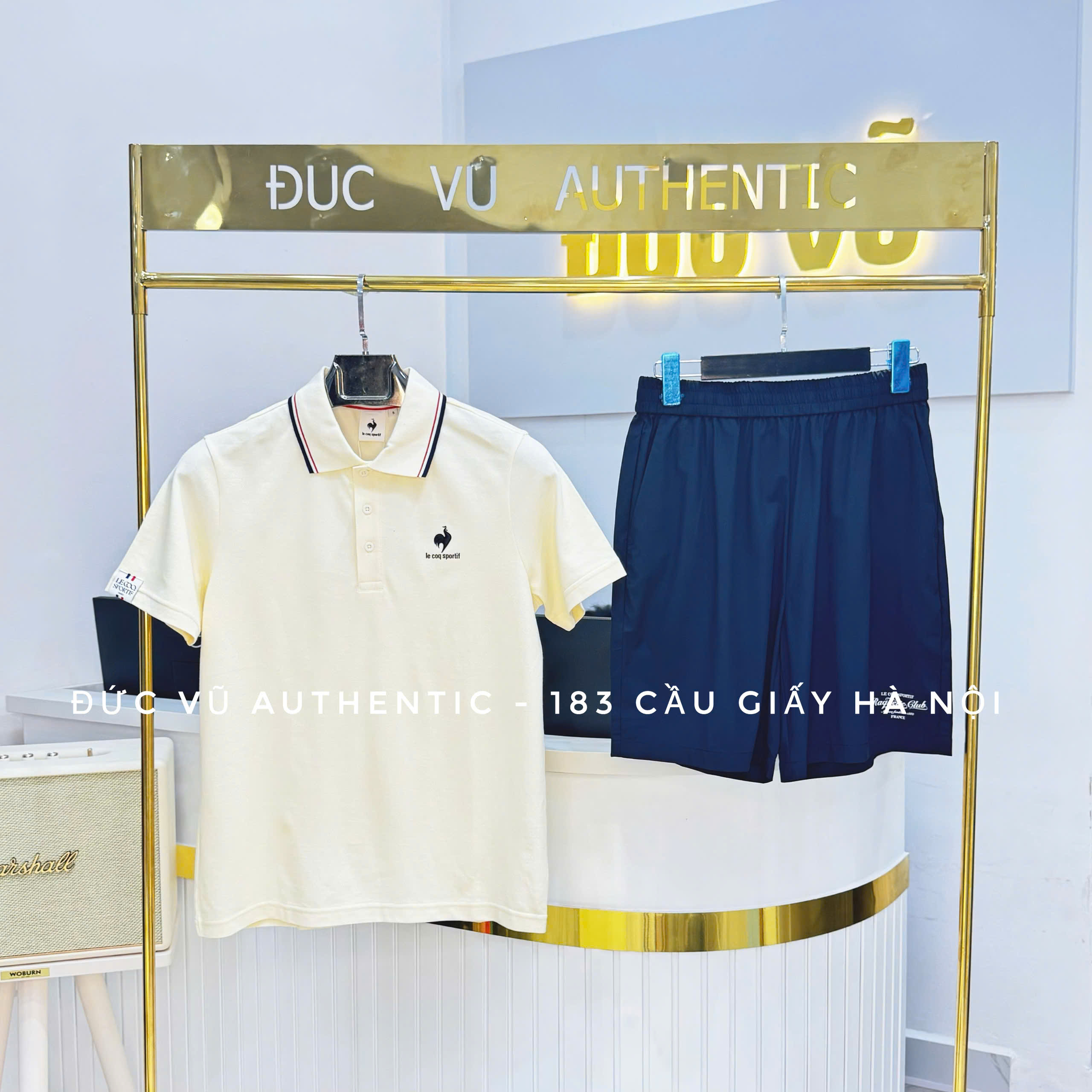 Bộ đồ thể thao nam Le Coq Sportif polo kem phối short xanh navy