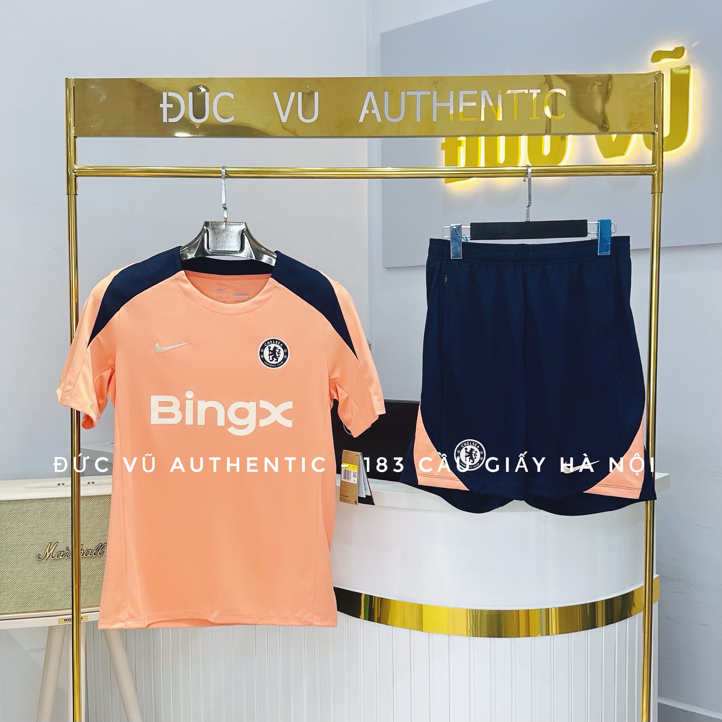 Set thể thao Chelsea x Nike 2024 – Cam pastel phối navy