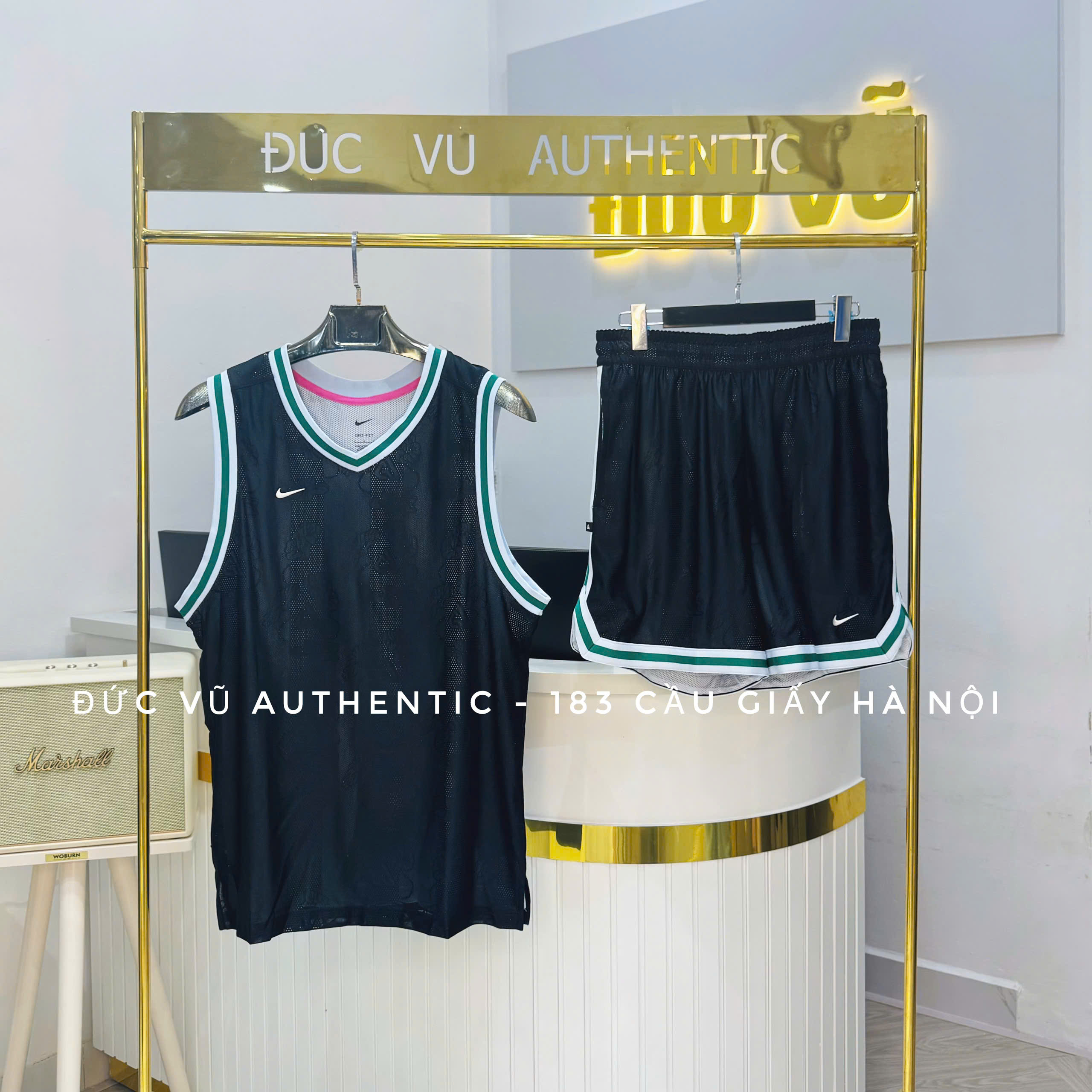 Set Bóng Rổ Nike Black Ice – Áo tank top & Quần short viền xanh pastel