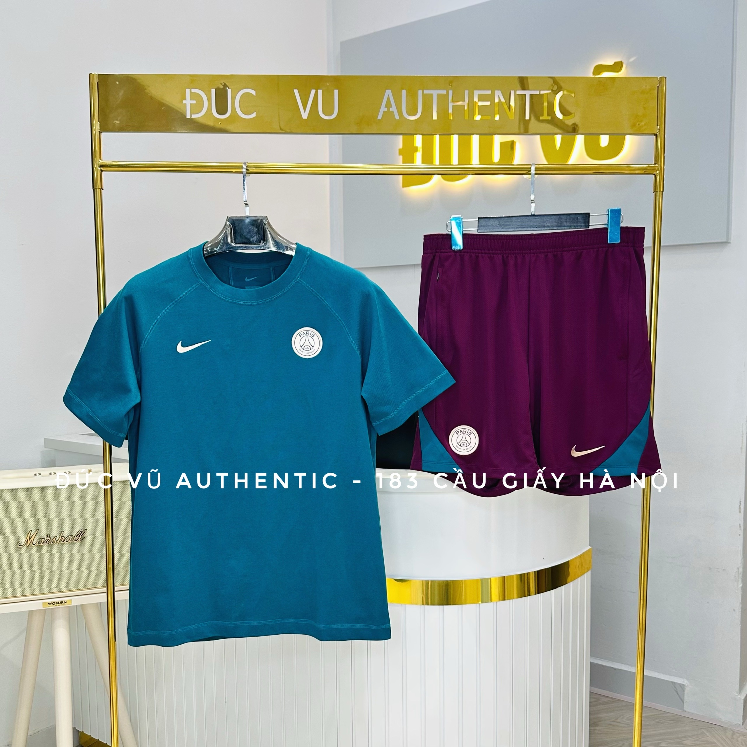 Set thể thao PSG x Nike 2024 – Xanh ngọc phối đỏ mận