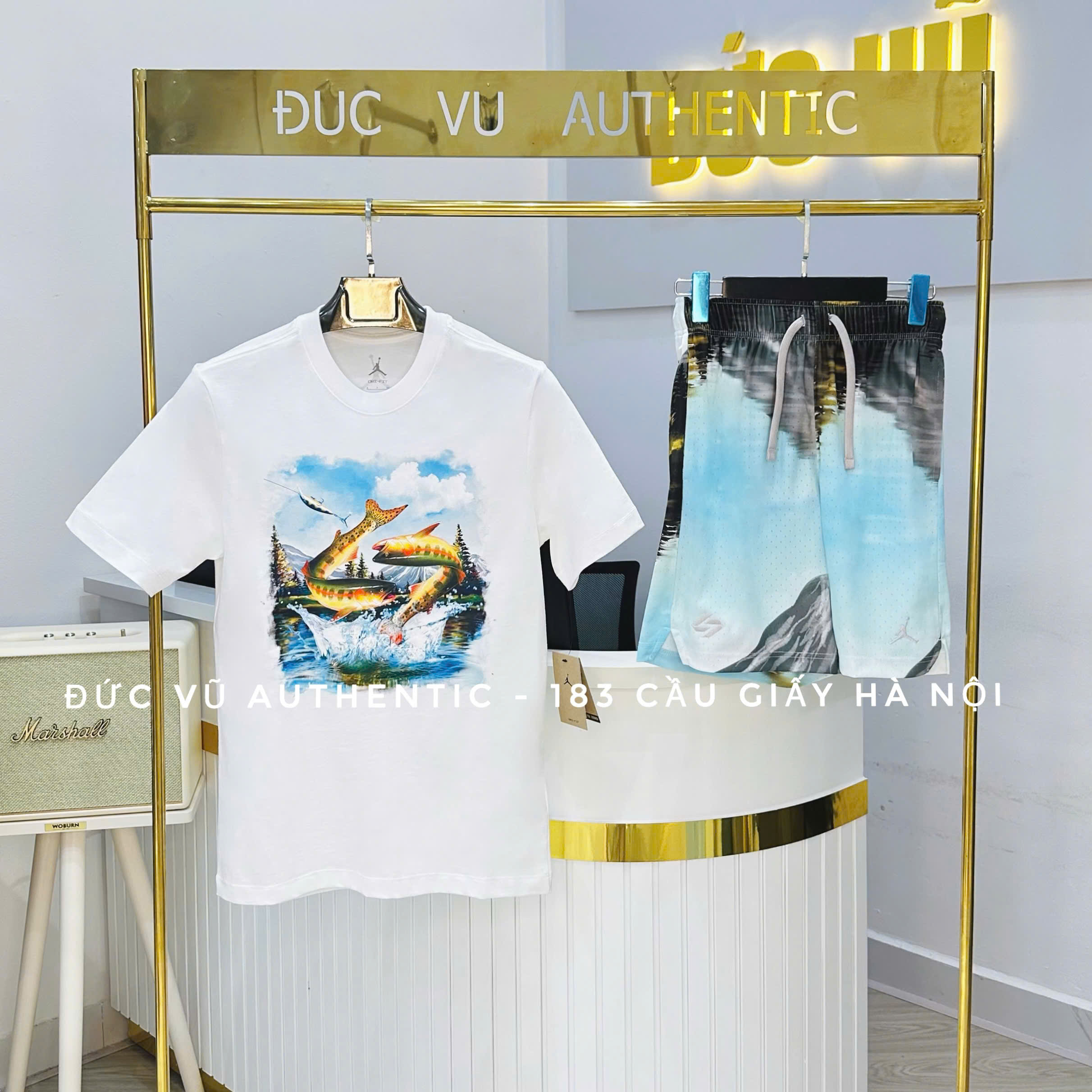 Set Áo Cá Jumpman & Quần Short Phong Cảnh Xanh Mát