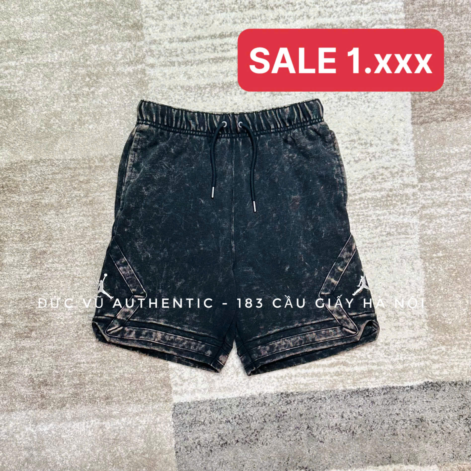 Quần short thun wash Jordan style – Đen xám loang thời trang