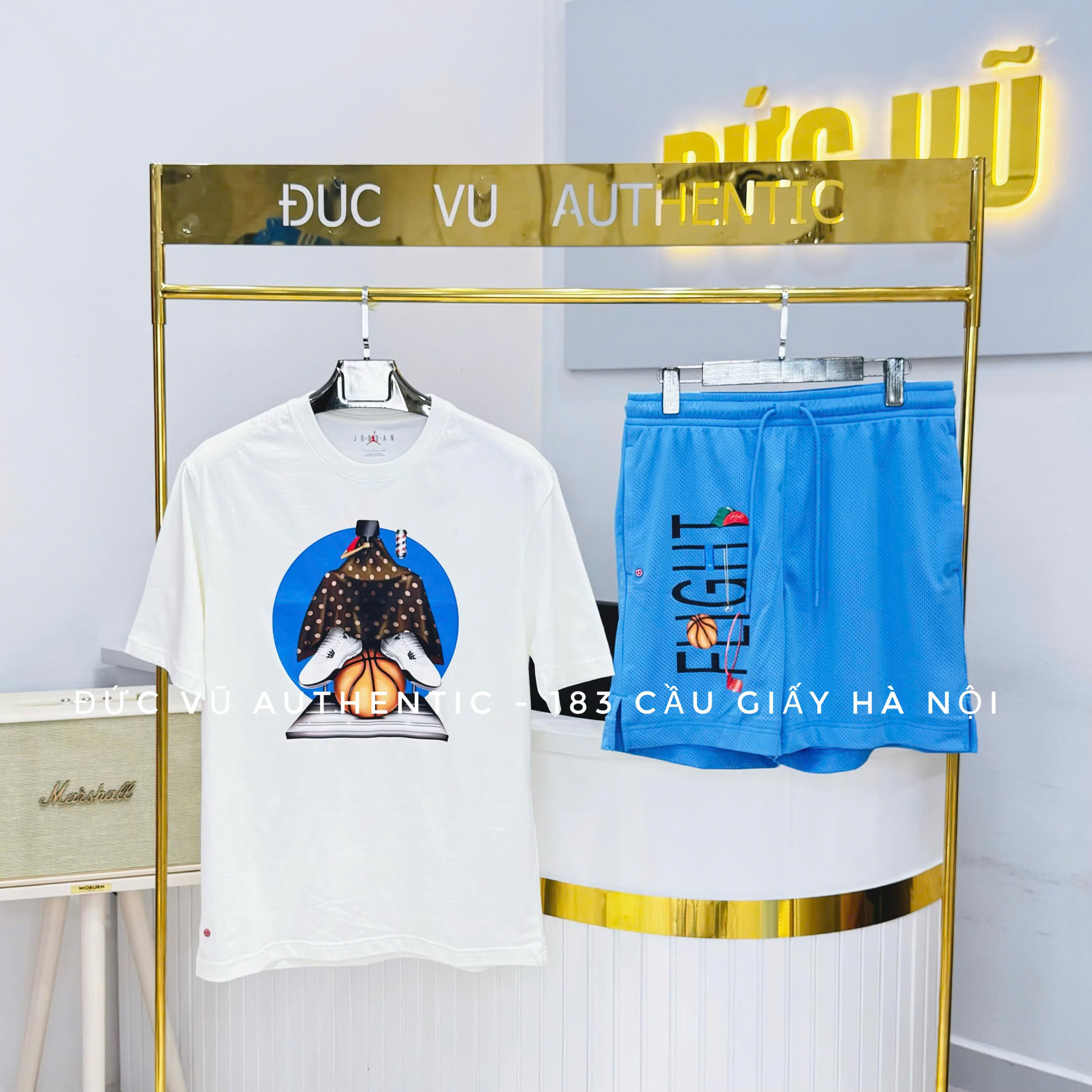 Set Áo Thun Graphic Giày – Quần Short Fight Xanh Dương
