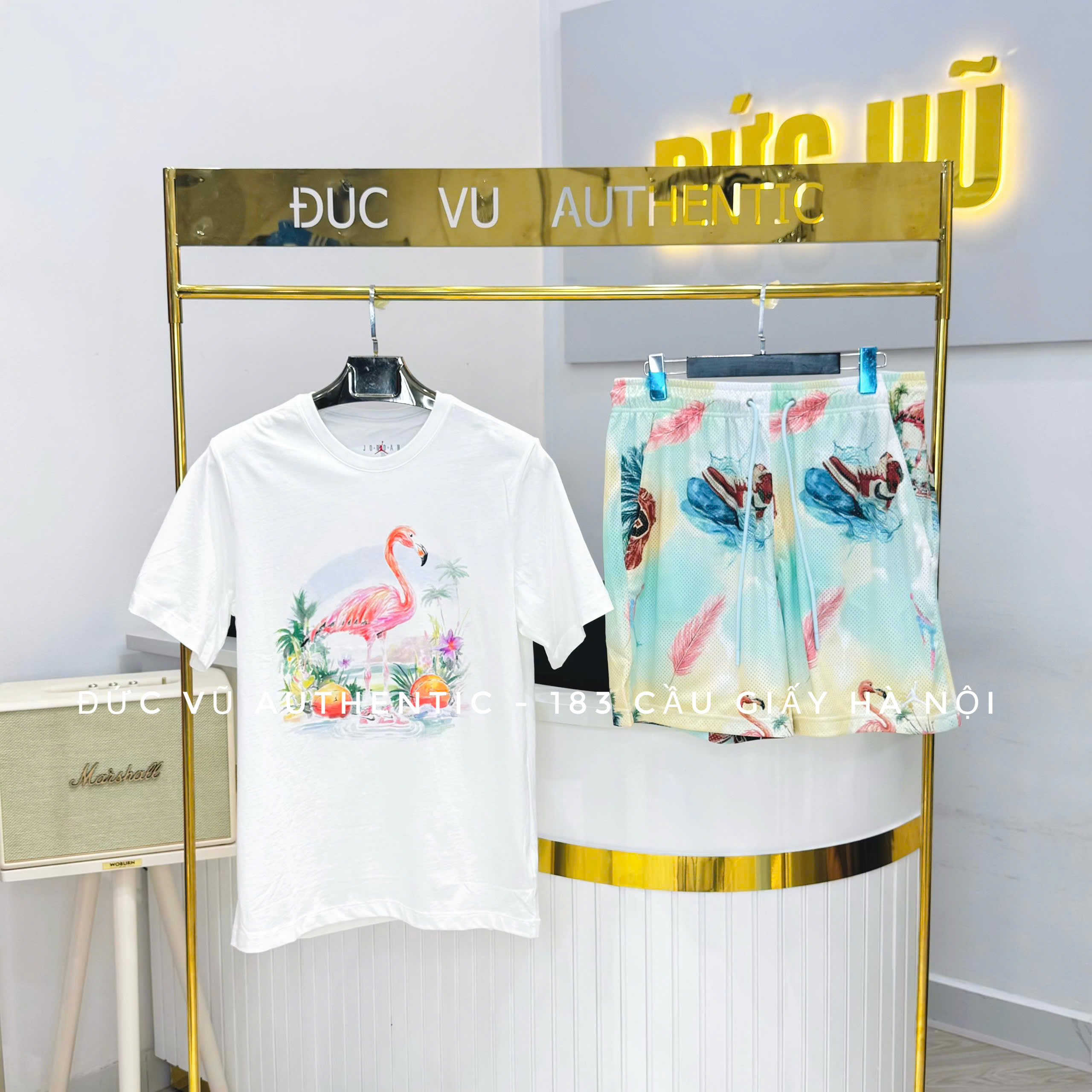 Set Áo Thun Flamingo – Quần Short Họa Tiết Nhiệt Đới