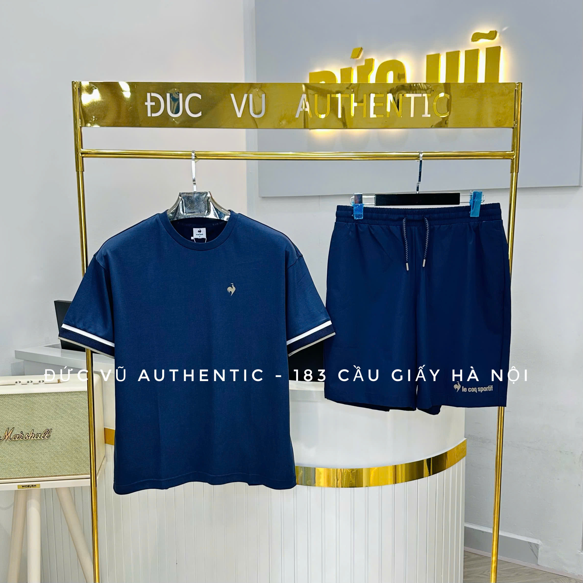 Set thể thao nam Le Coq Sportif navy phối viền tay trắng