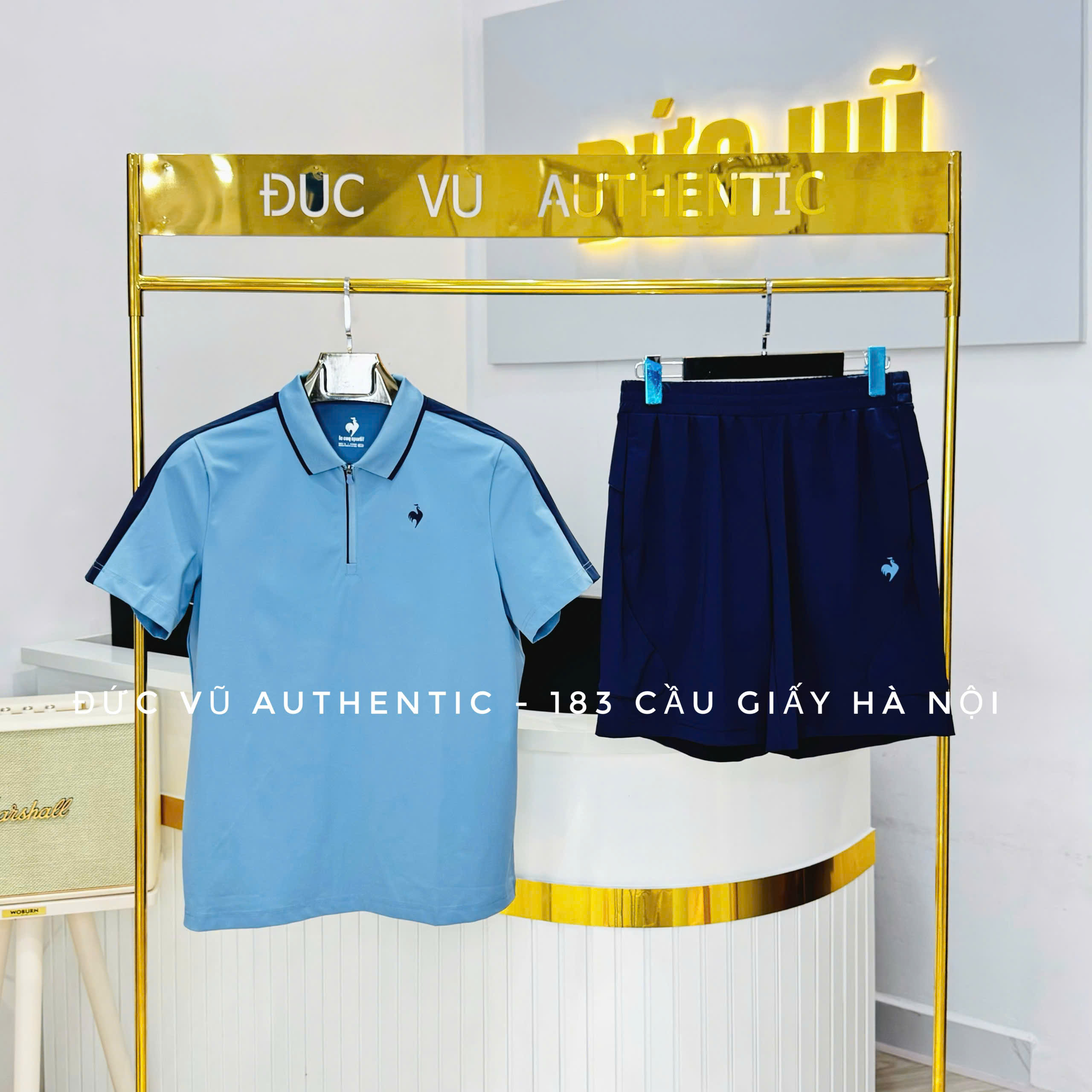 Set thể thao nam Le Coq Sportif phối xanh baby và navy