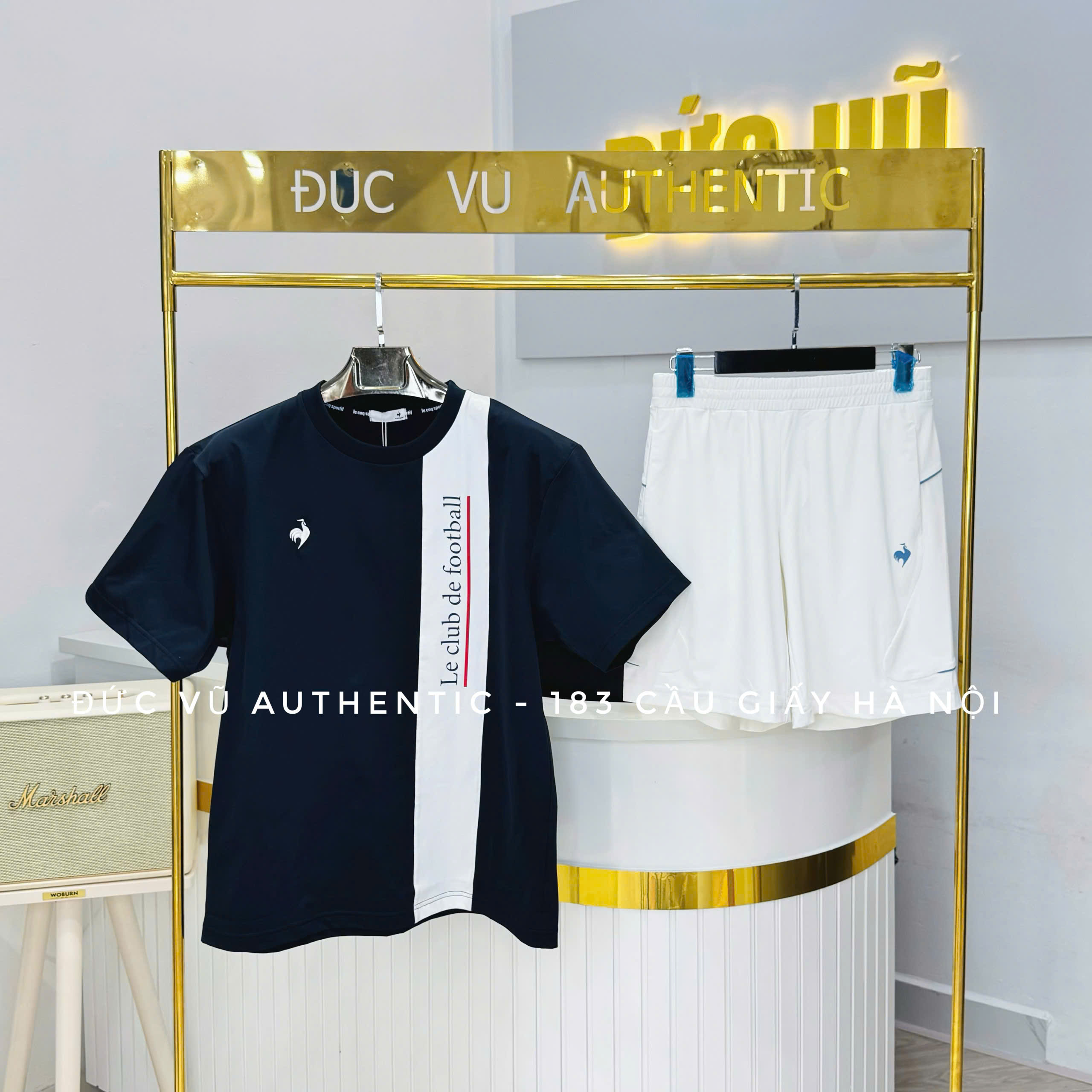Set thể thao nam Le Coq Sportif "Le club de football" xanh navy - trắng