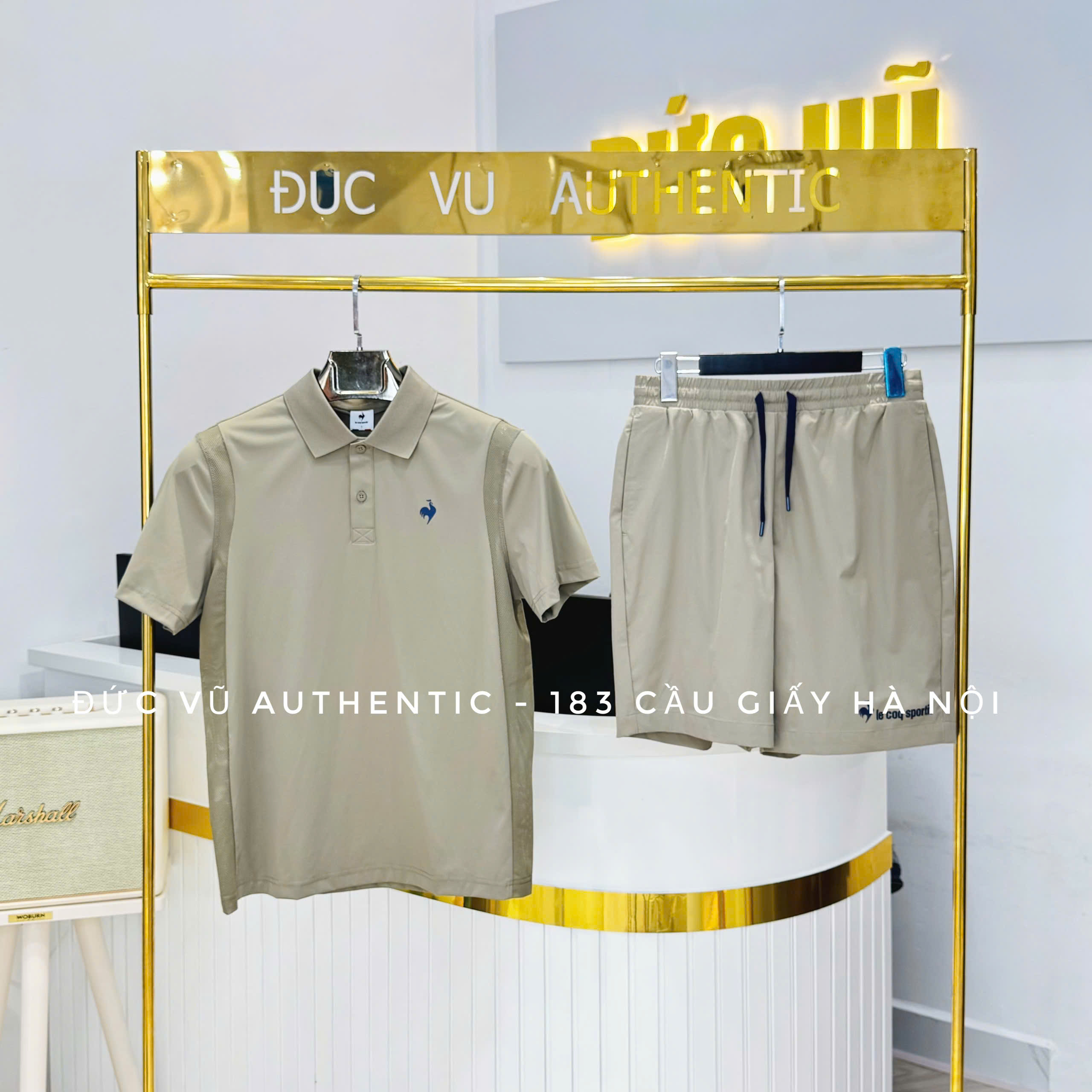 Set thể thao nam Le Coq Sportif polo màu be trơn
