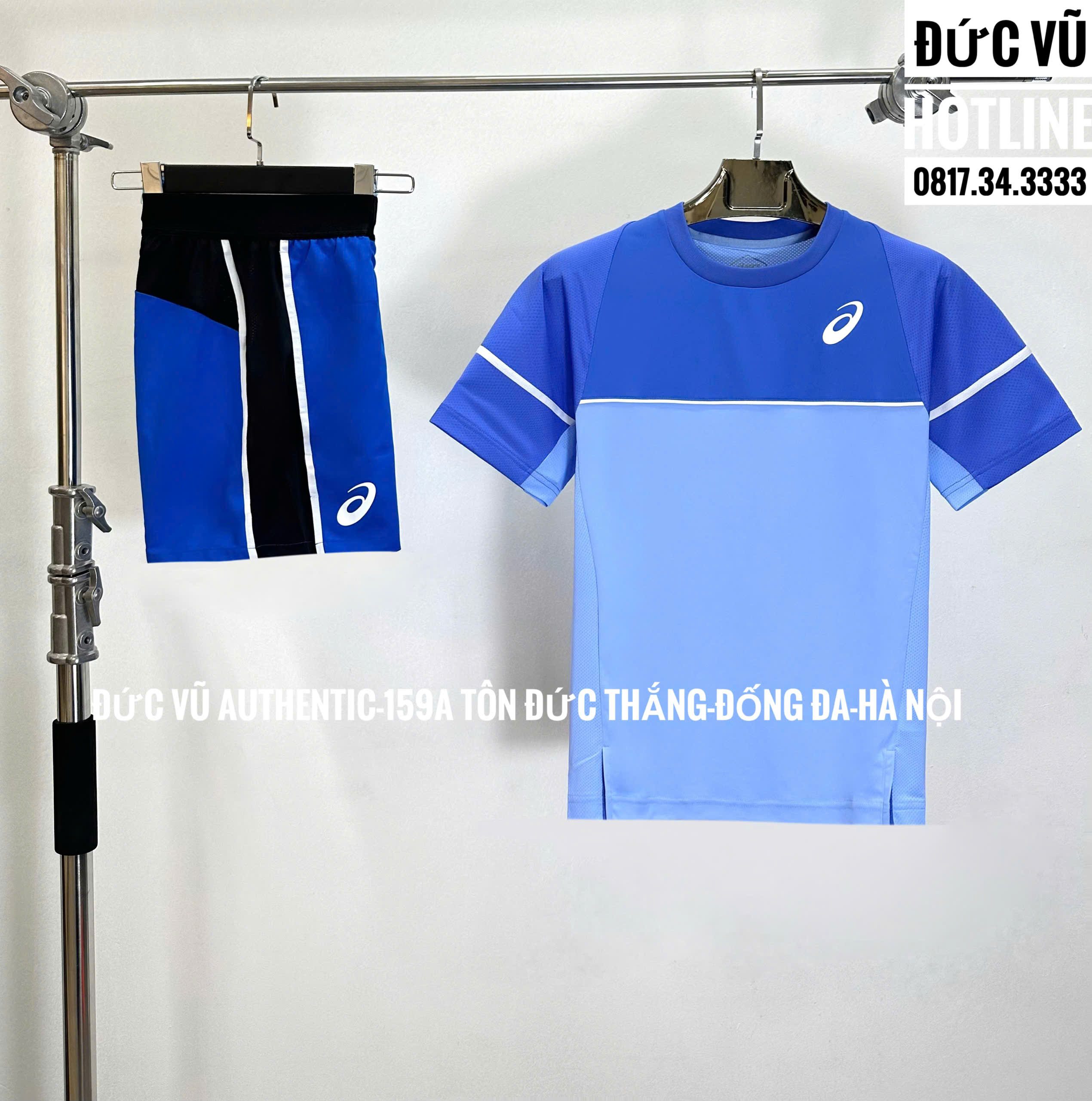 Bộ ASICS Men Colorblock Round Neck Polyester Blue