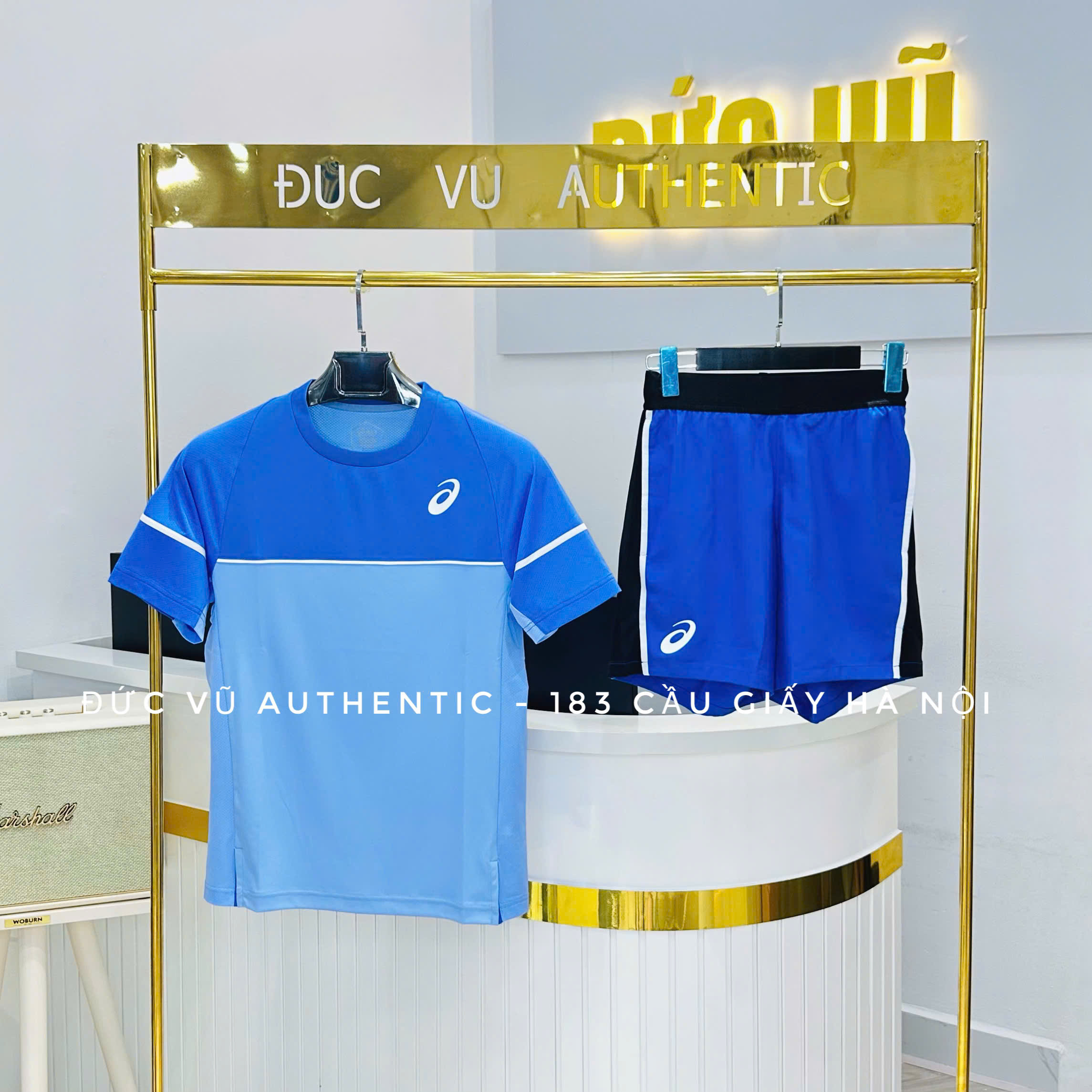 Bộ ASICS Men Colorblock Round Neck Polyester Blue