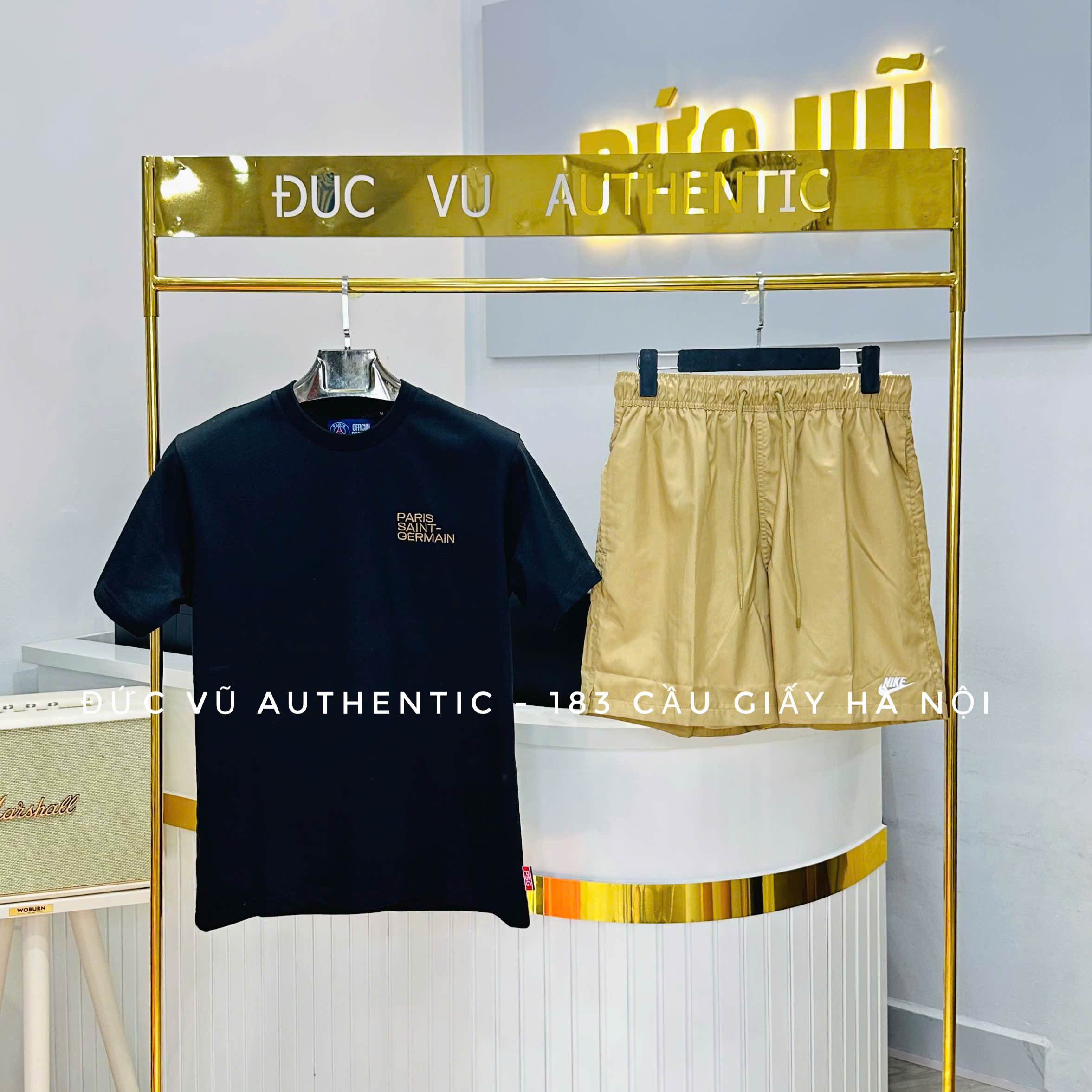 Set PSG Minimalist Black & Nike Short Gold