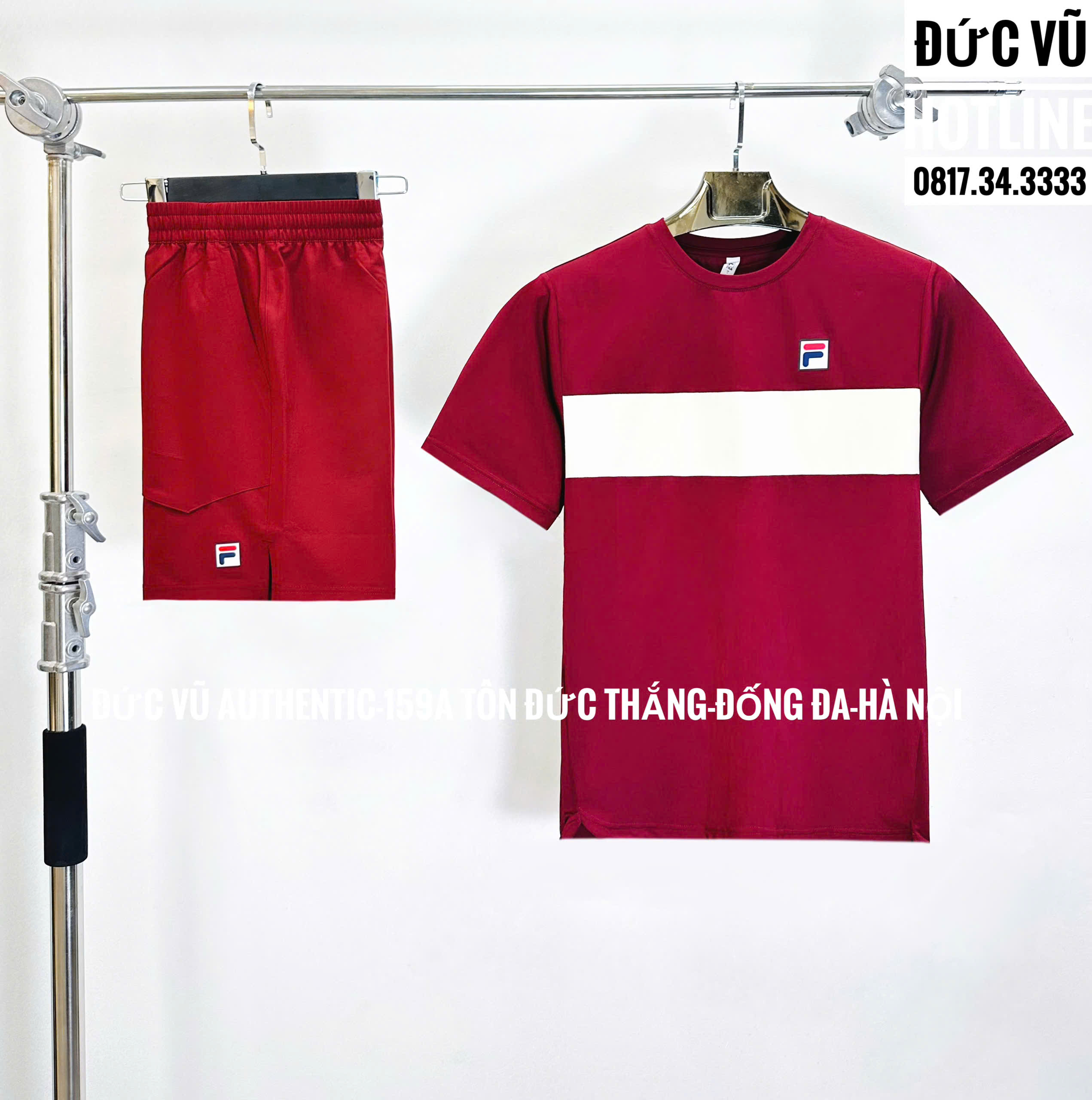 Bộ Đồ Thể Thao Fila Màu Đỏ Đô Sọc Trắng