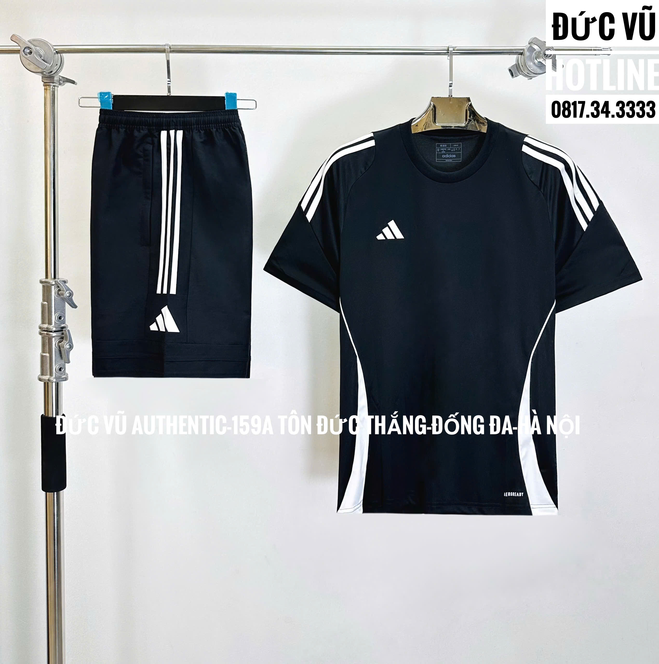 Set thể thao nam Adidas đen phối trắng 3 sọc kinh điển