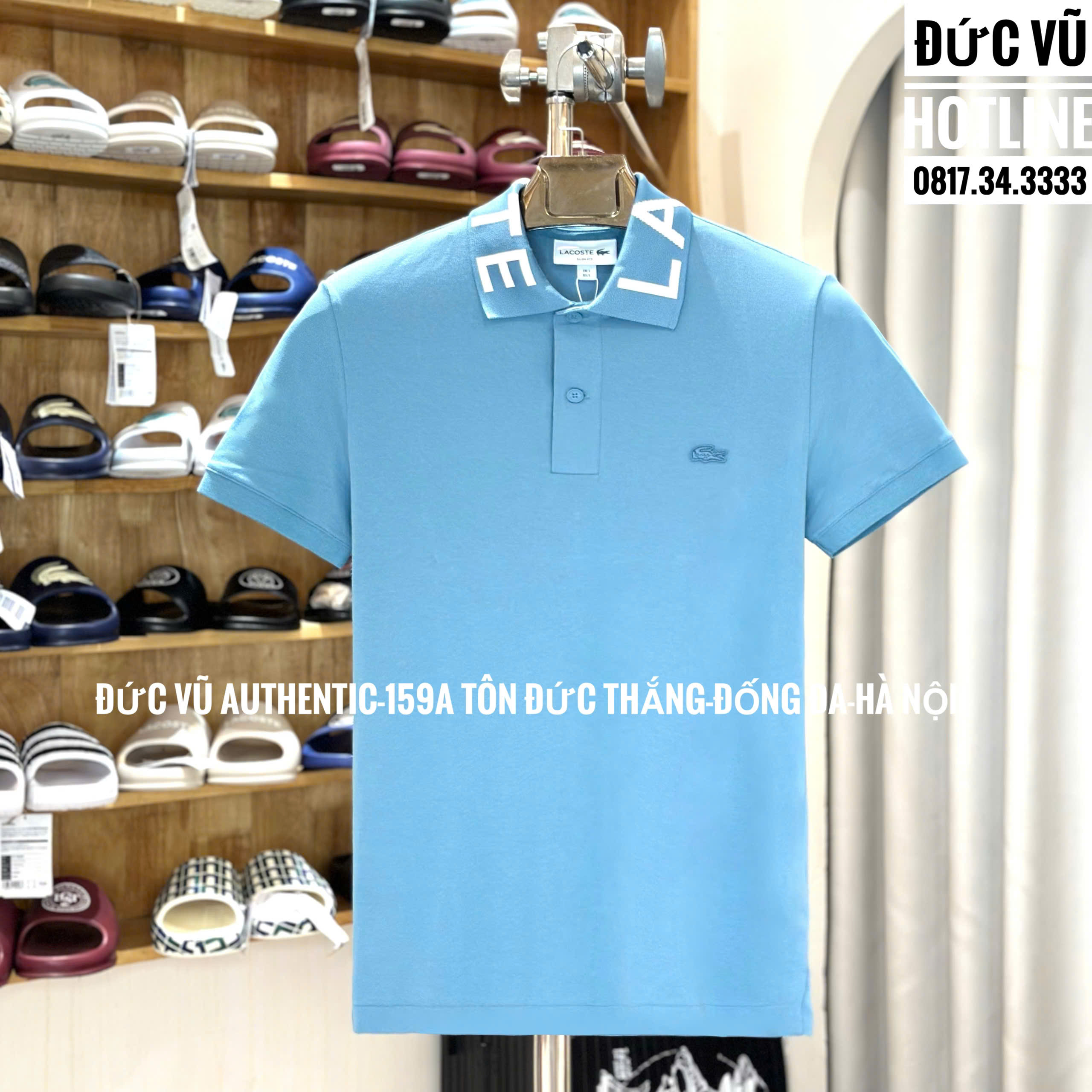 Áo polo nam Lacoste xanh rêu – họa tiết logo tròn Paris thêu nổi